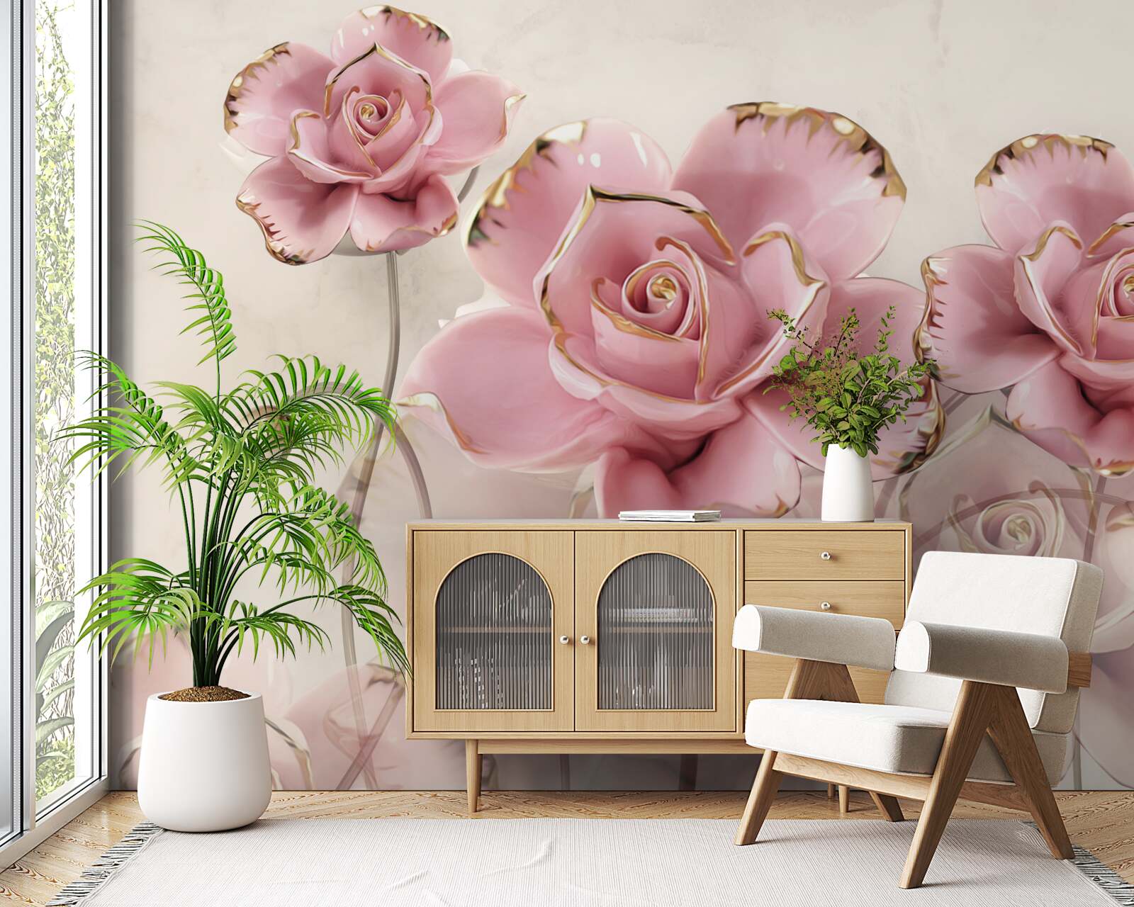 Papier peint rose élégante aux joues délicates