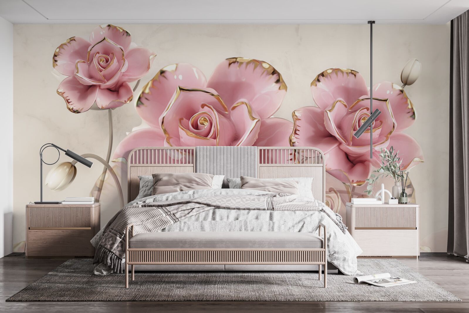 Papier peint rose élégante aux joues délicates