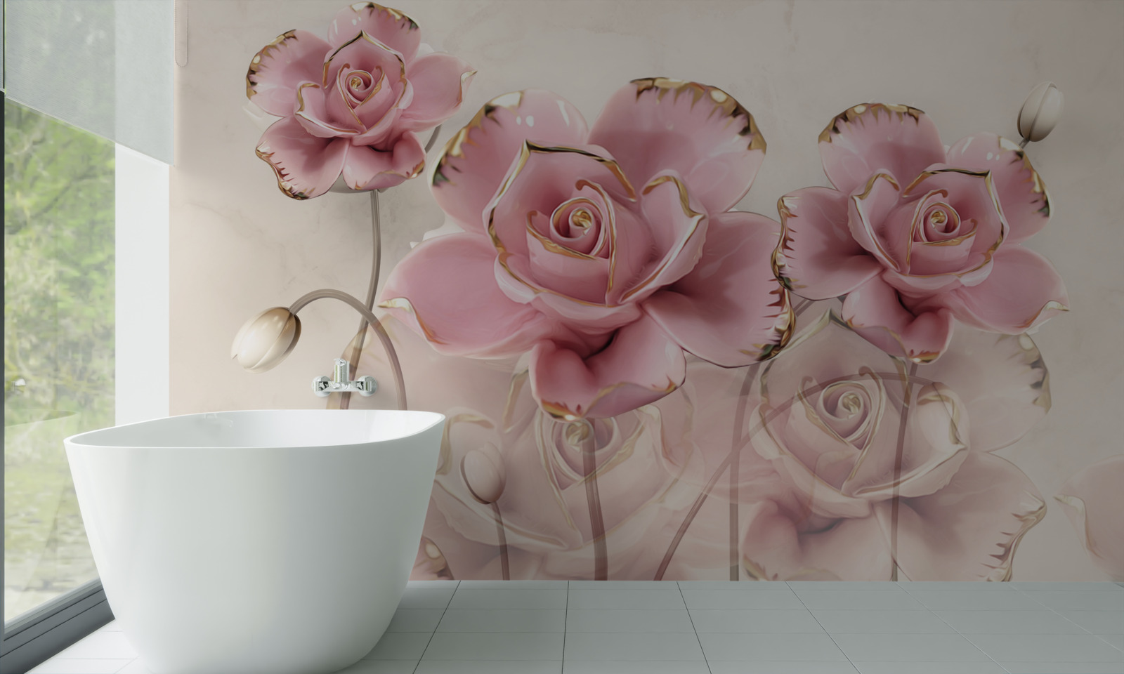 Papier peint rose élégante aux joues délicates