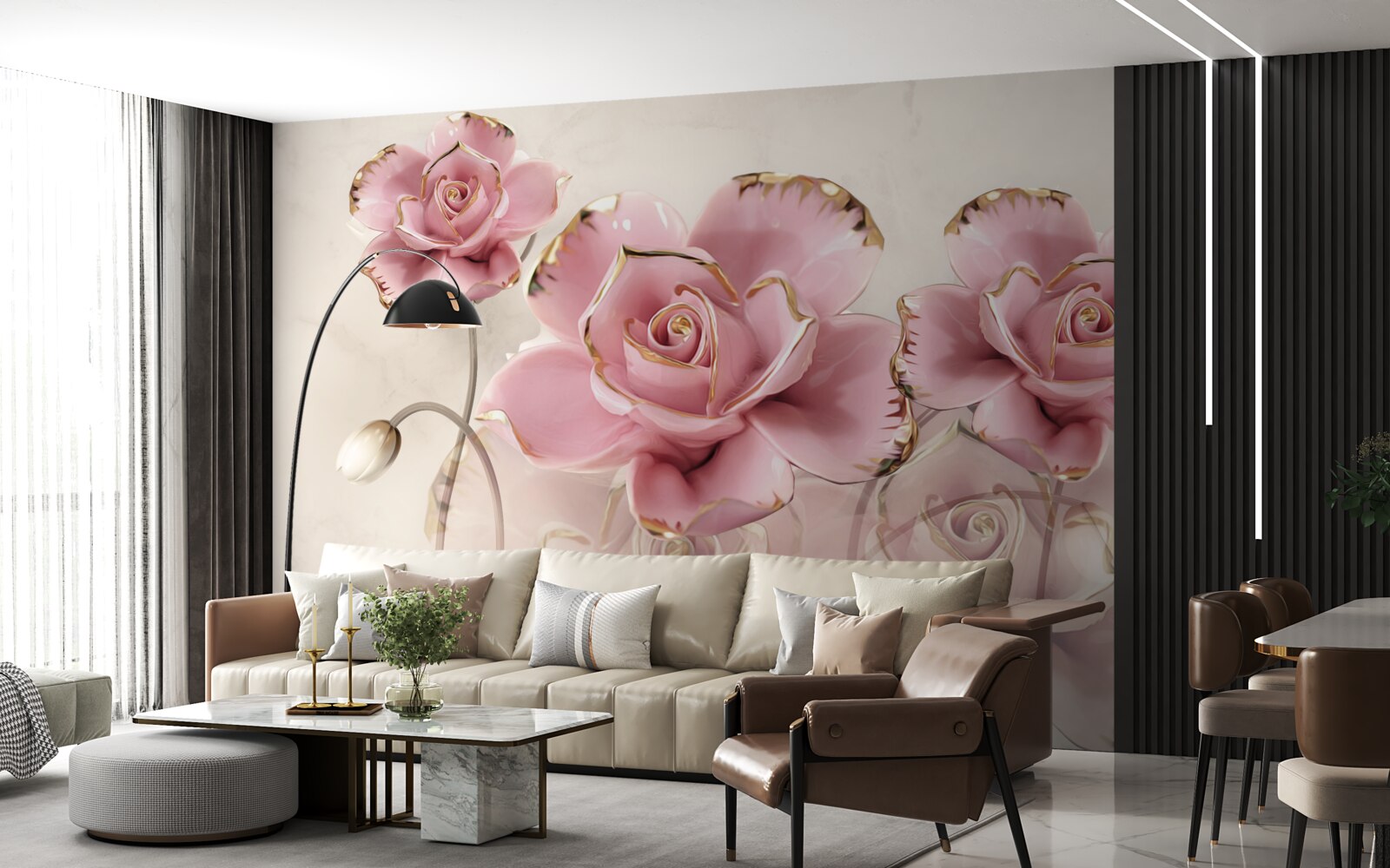 Papier peint rose élégante aux joues délicates