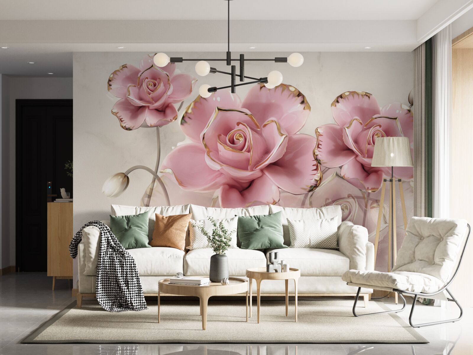 Papier peint rose élégante aux joues délicates