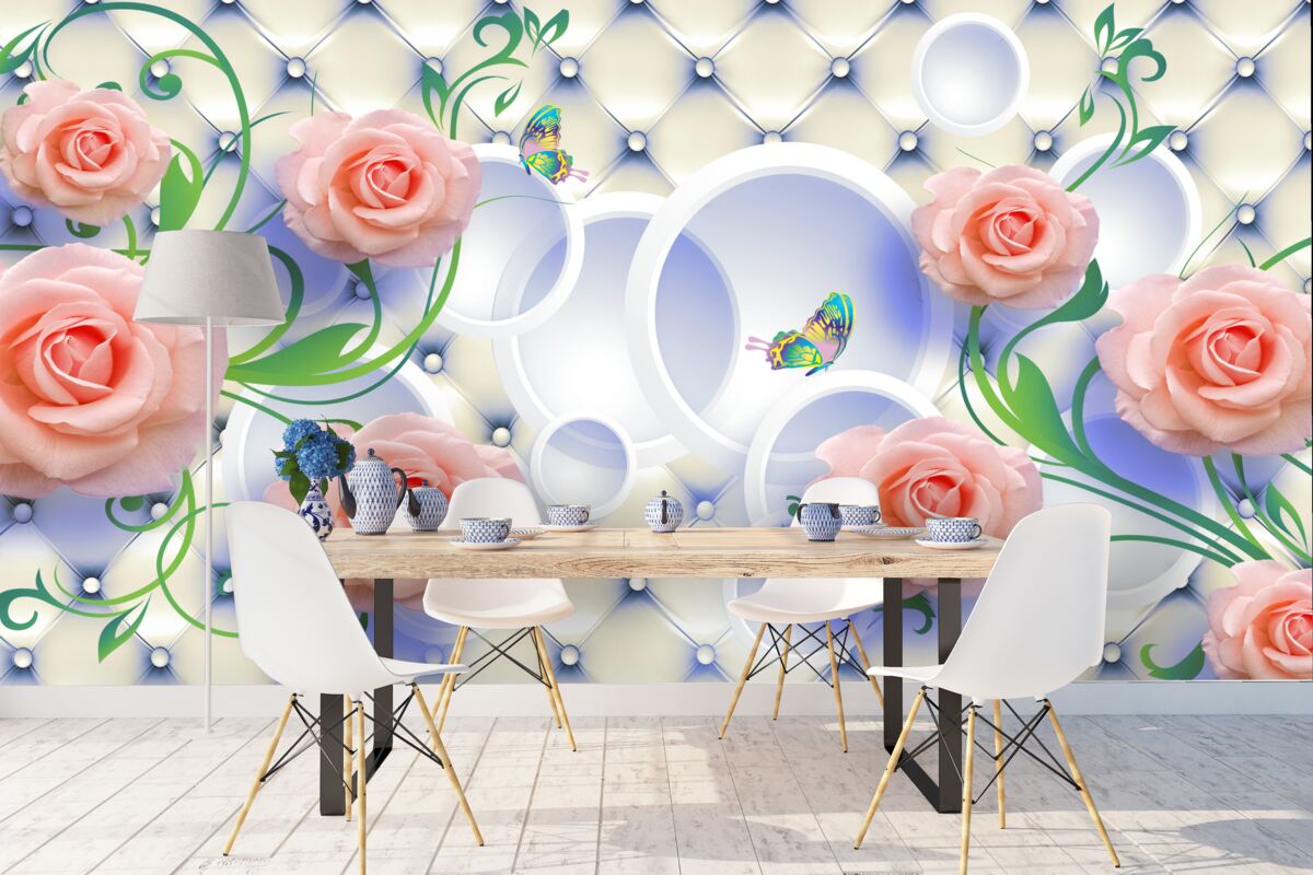 Papier peint les bourgeons des roses thé fleurissent sur les branches