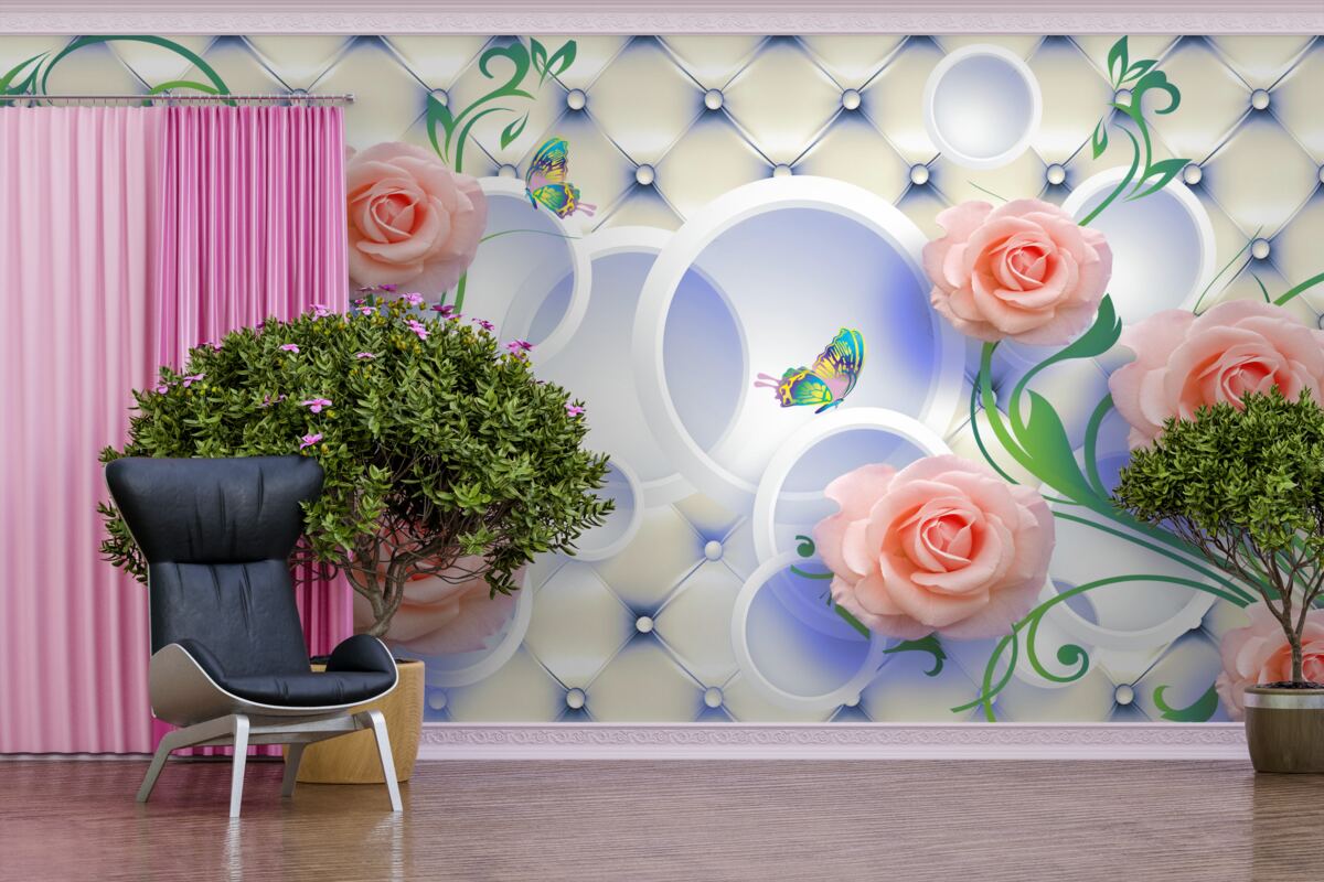 Papier peint les bourgeons des roses thé fleurissent sur les branches