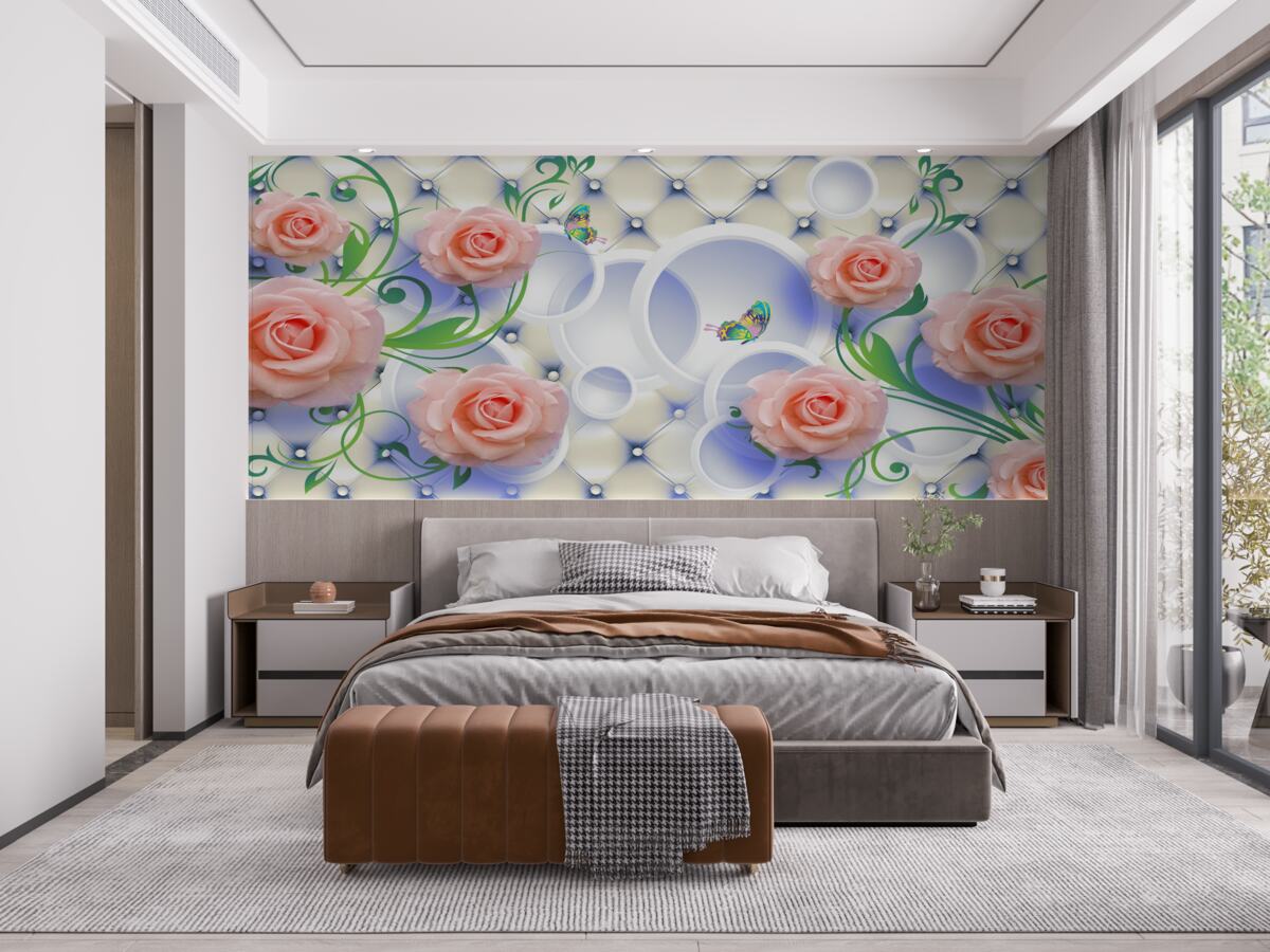 Papier peint les bourgeons des roses thé fleurissent sur les branches