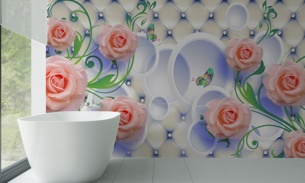 Papier peint les bourgeons des roses thé fleurissent sur les branches