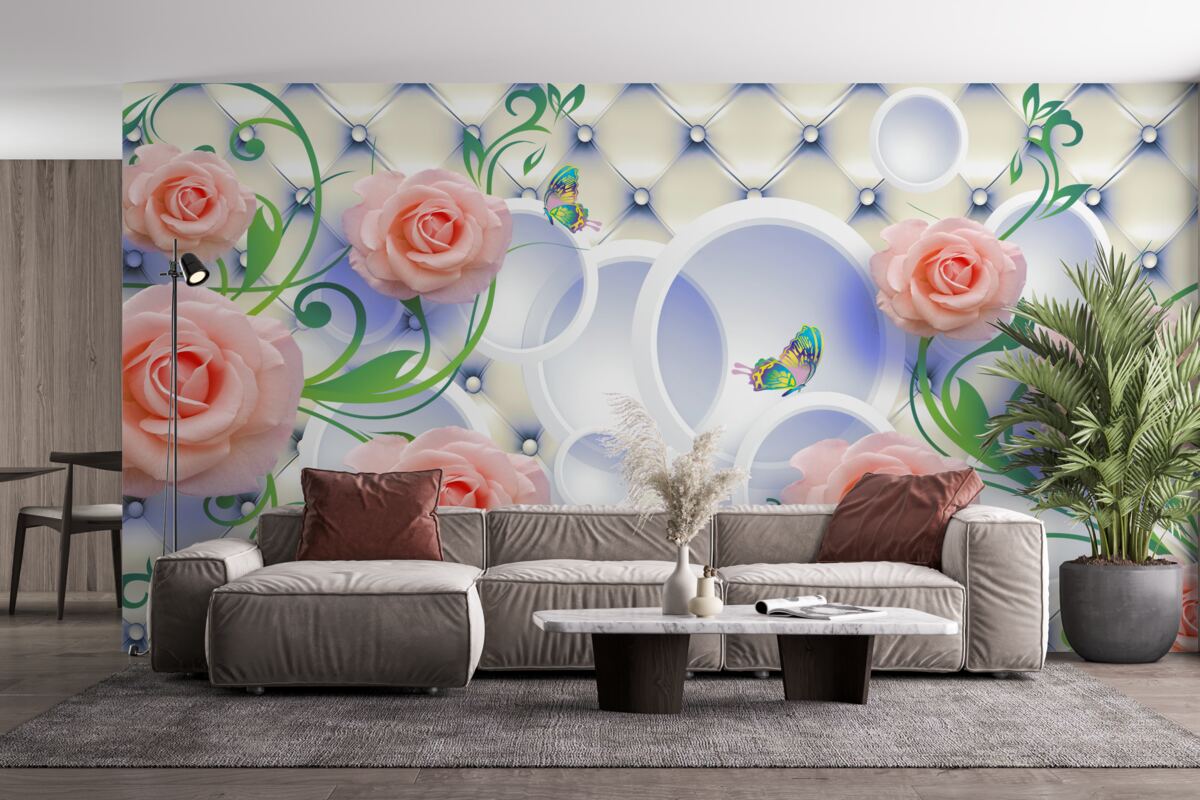 Papier peint les bourgeons des roses thé fleurissent sur les branches