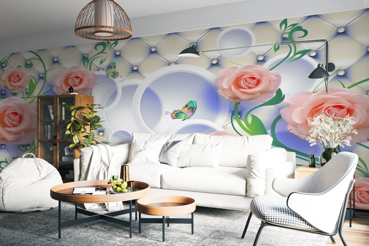 Papier peint les bourgeons des roses thé fleurissent sur les branches