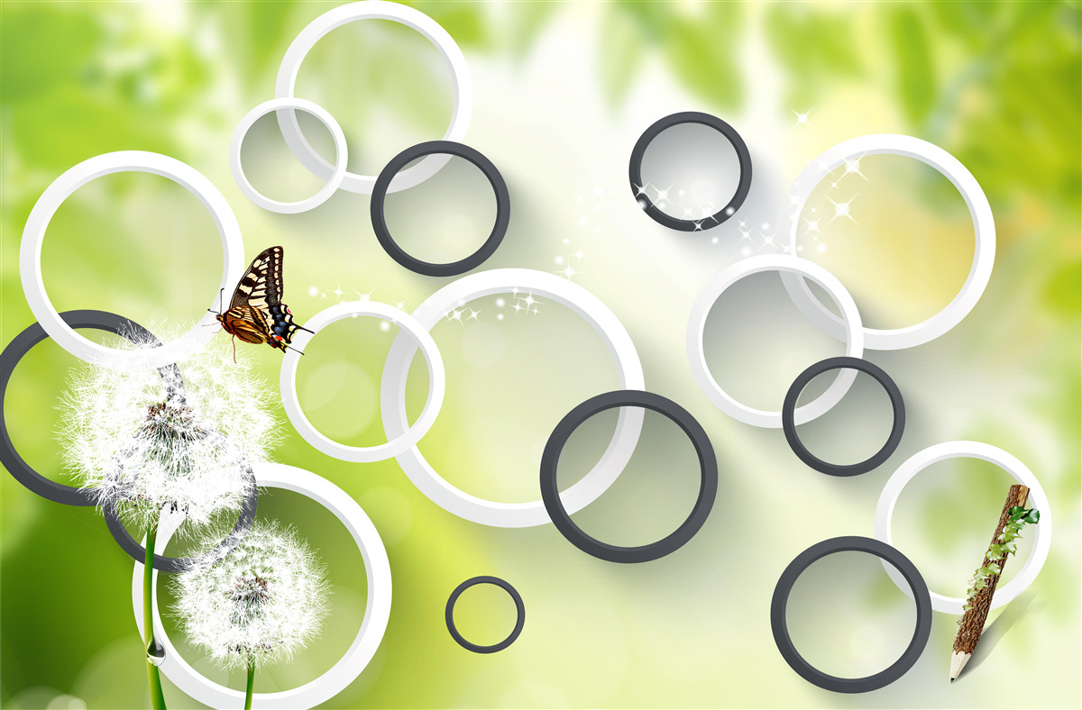 Papier peint sur fond de végétation verte, on peut voir l'asclépiade blanche et les papillons agités