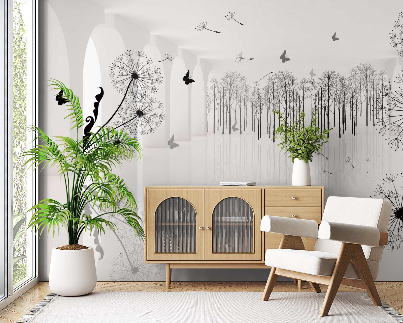 Papier peint la perspective de pissenlits dans le tunnel