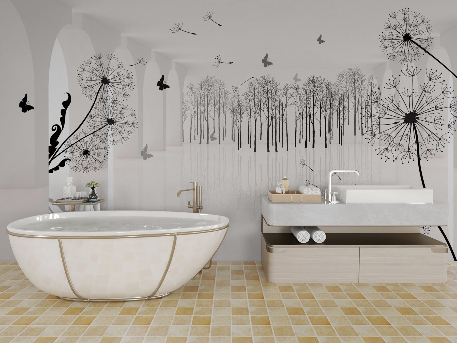 Papier peint la perspective de pissenlits dans le tunnel