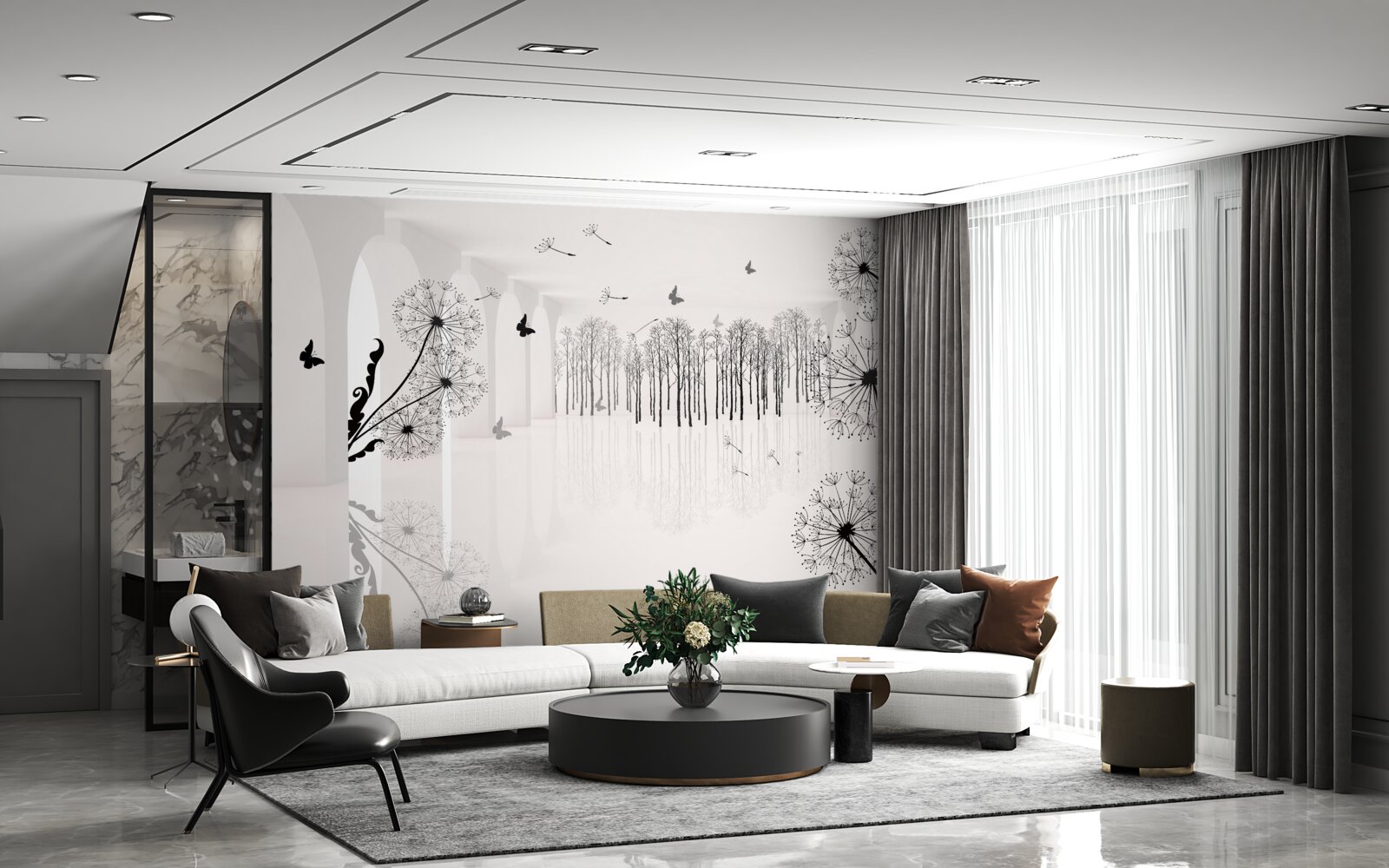 Papier peint la perspective de pissenlits dans le tunnel