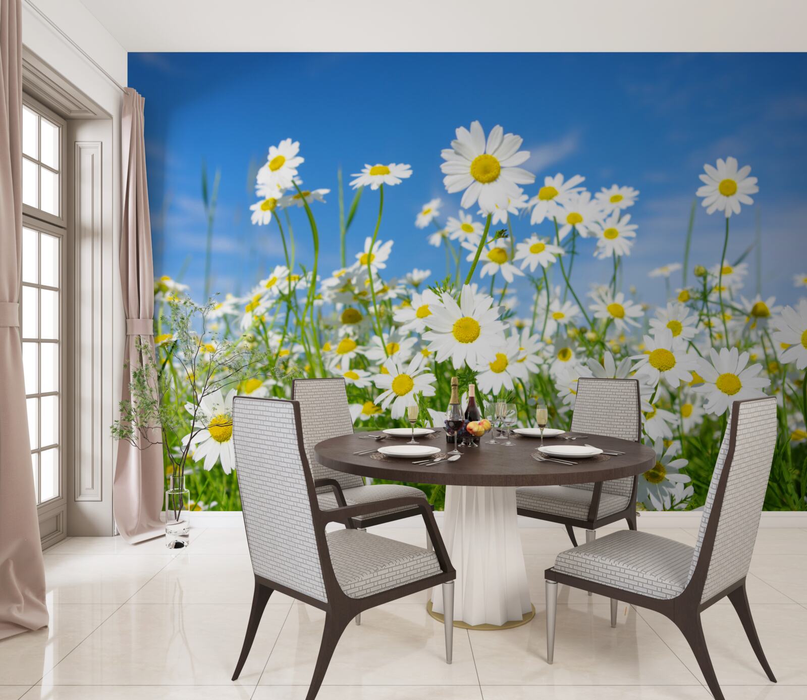 Papier peint camomille dans une prairie un jour d'été