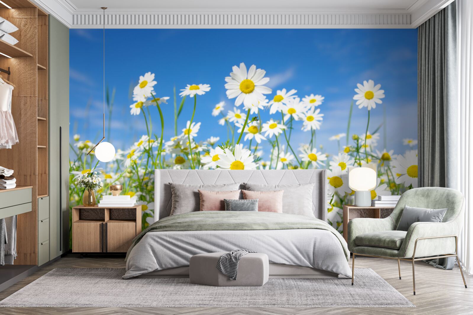 Papier peint camomille dans une prairie un jour d'été