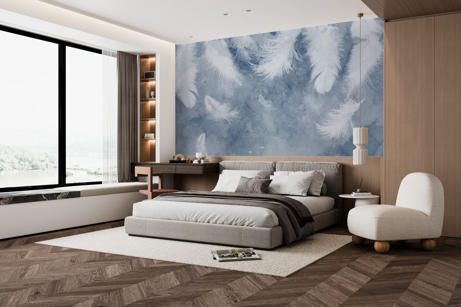 Papier peint plumes souples et lâches