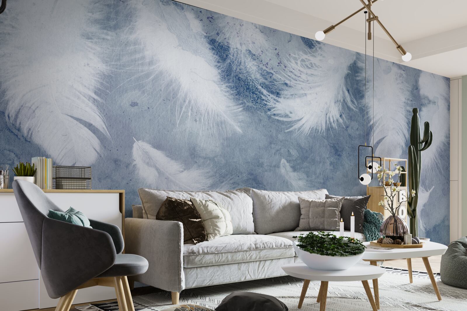 Papier peint plumes souples et lâches