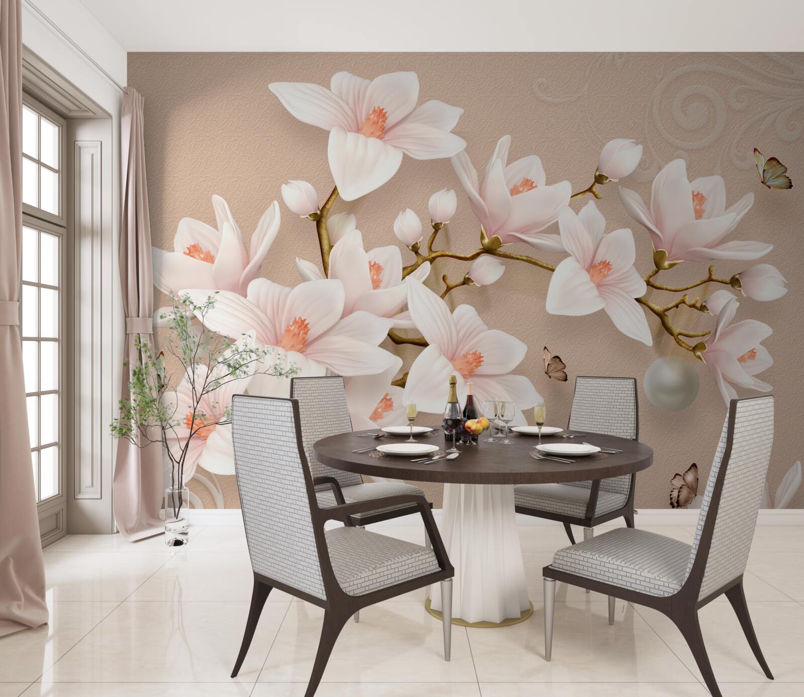 Papier peint bourgeons doux sur une base rose