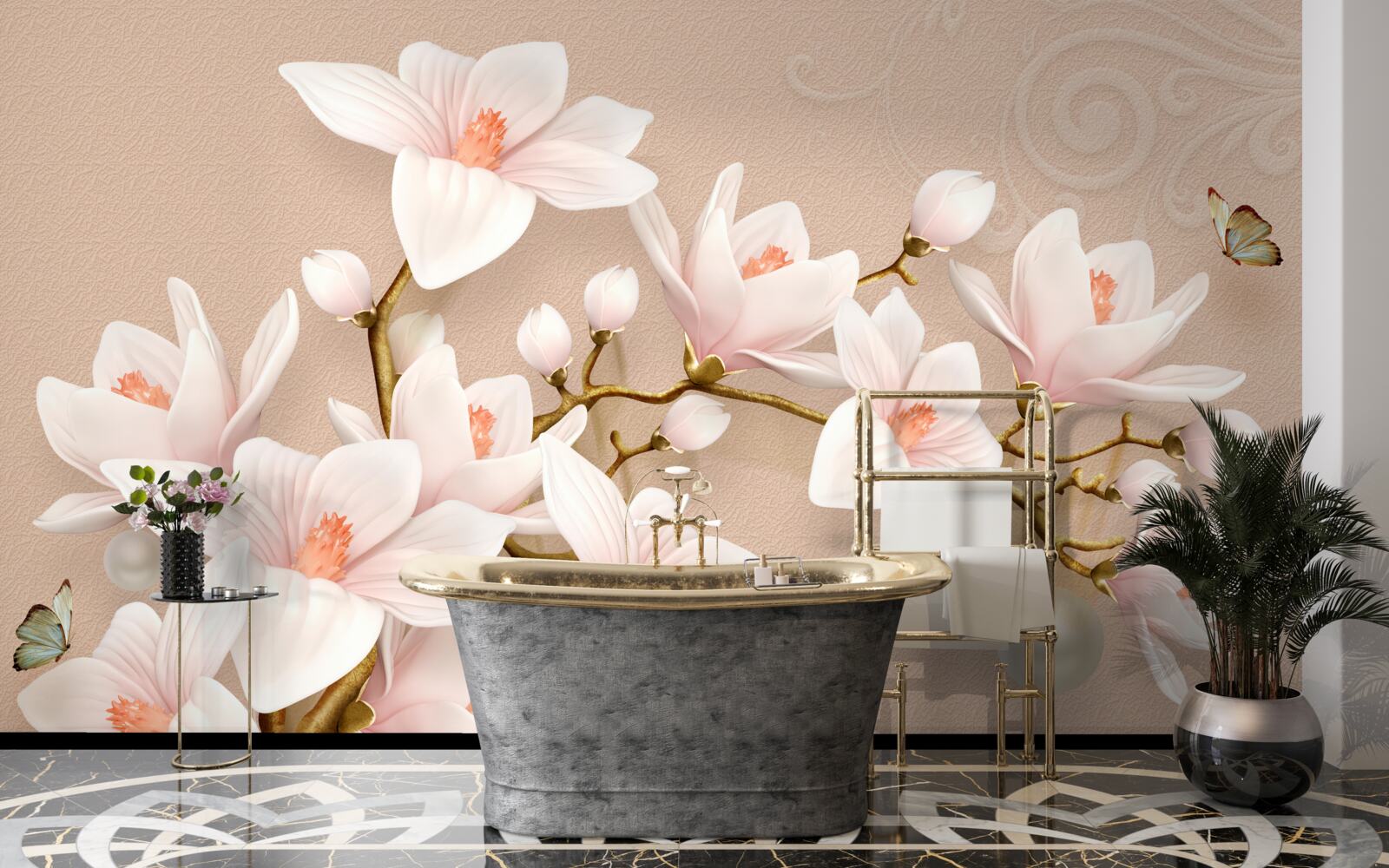 Papier peint bourgeons doux sur une base rose