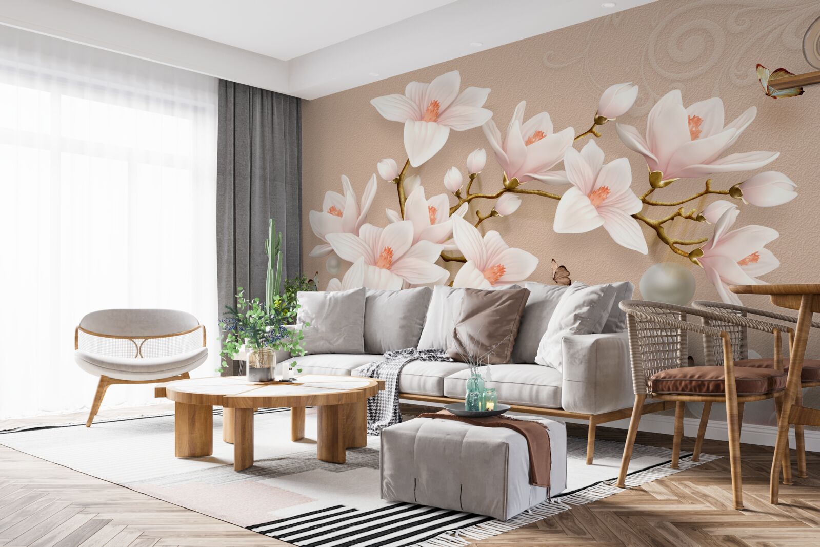 Papier peint bourgeons doux sur une base rose