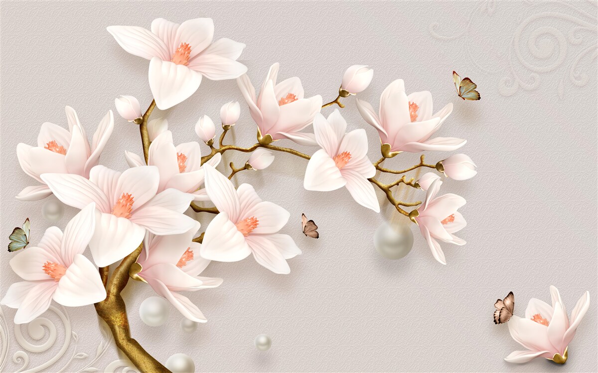 Papier peint bourgeons sur une tige dorée