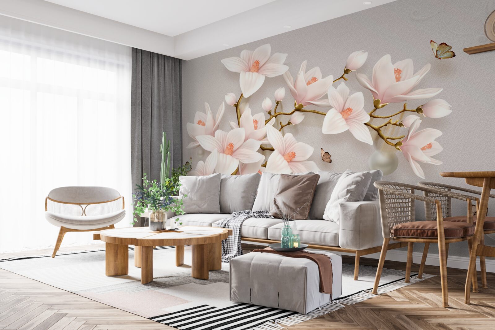 Papier peint bourgeons sur une tige dorée