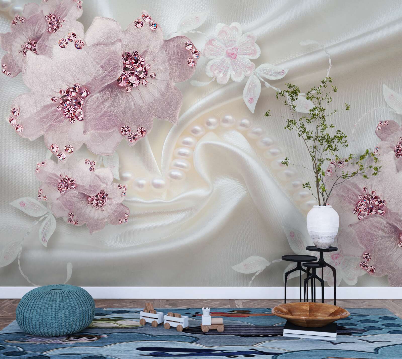 Papier peint molleton textile violet sur soie