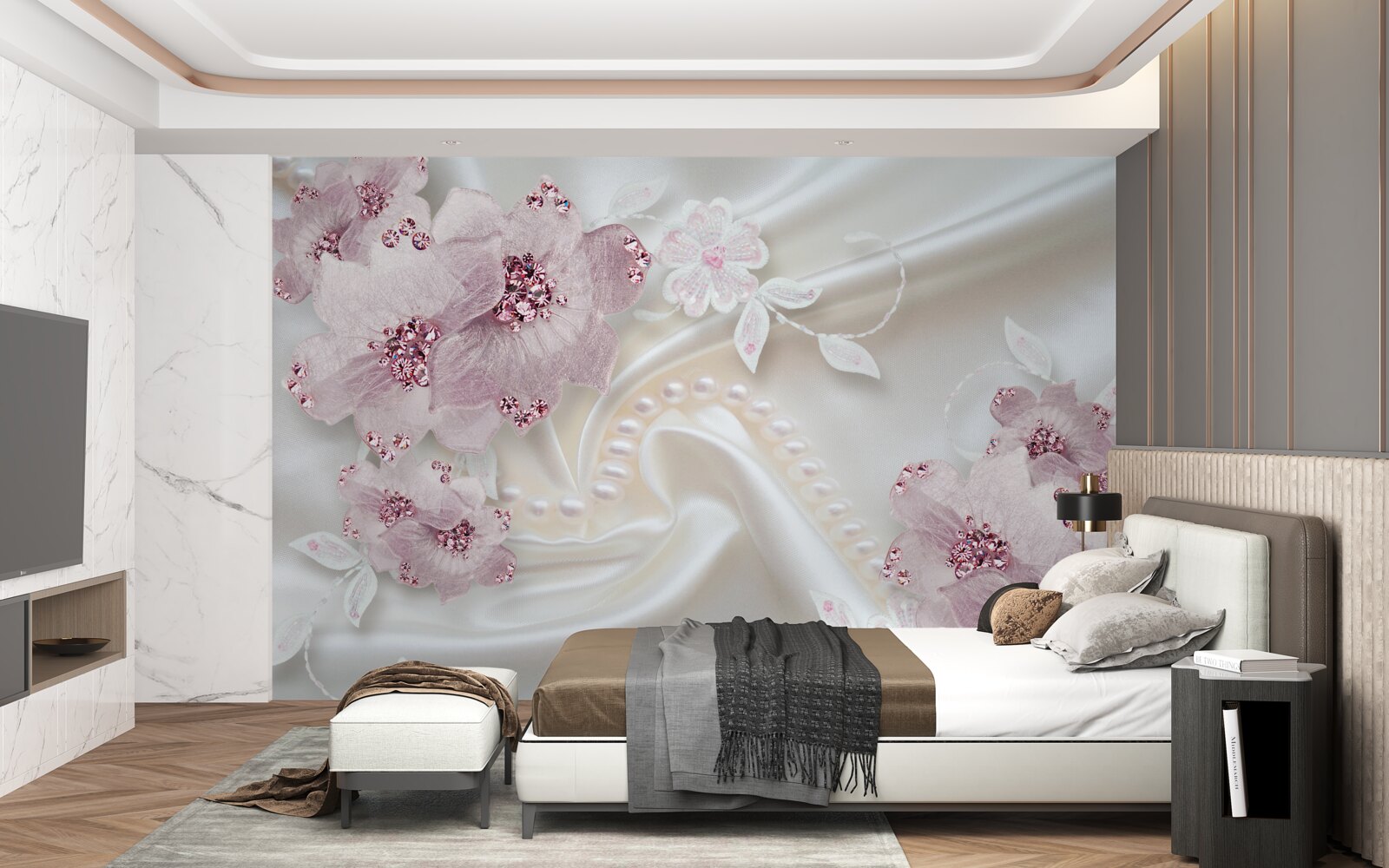 Papier peint molleton textile violet sur soie