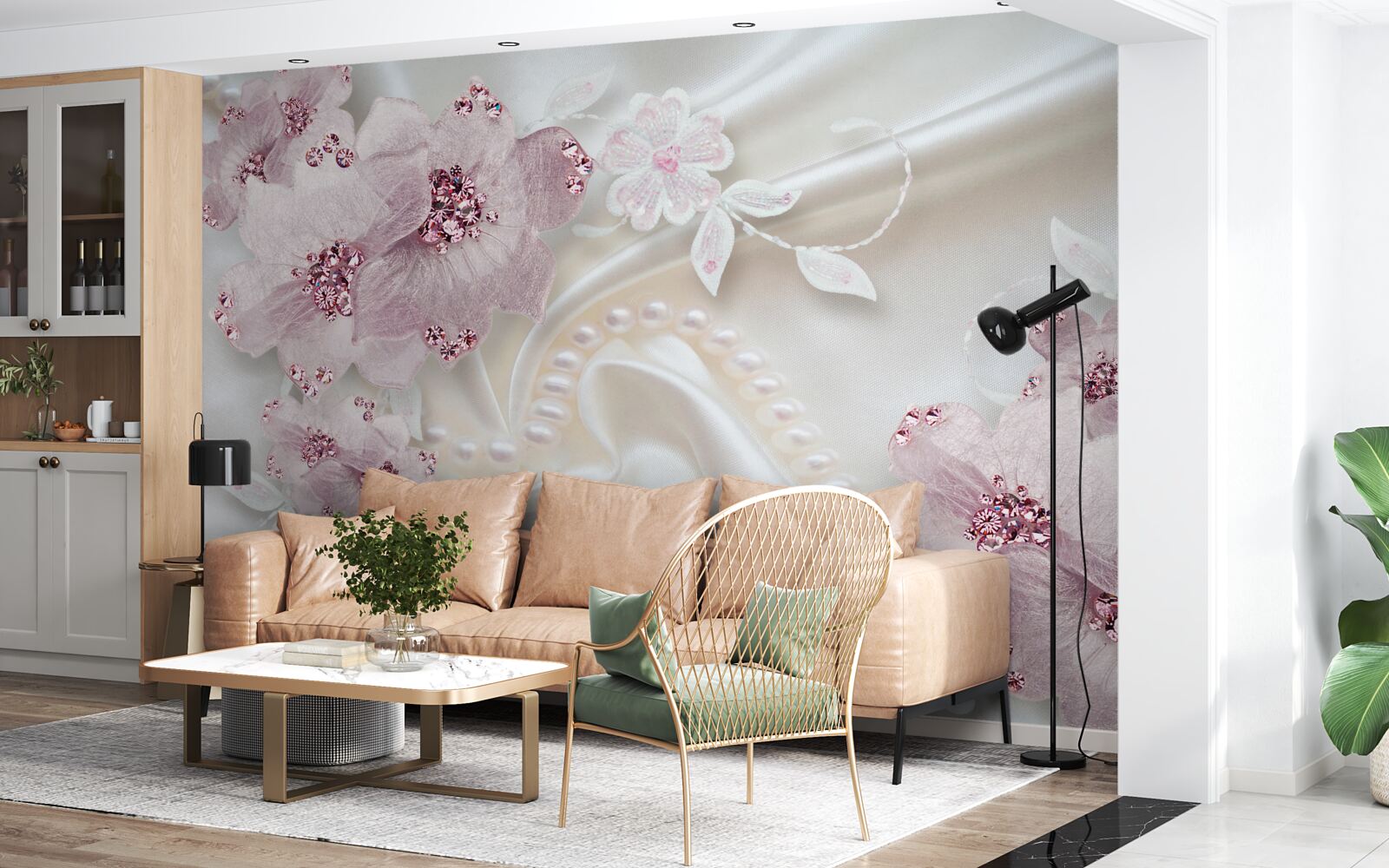 Papier peint molleton textile violet sur soie