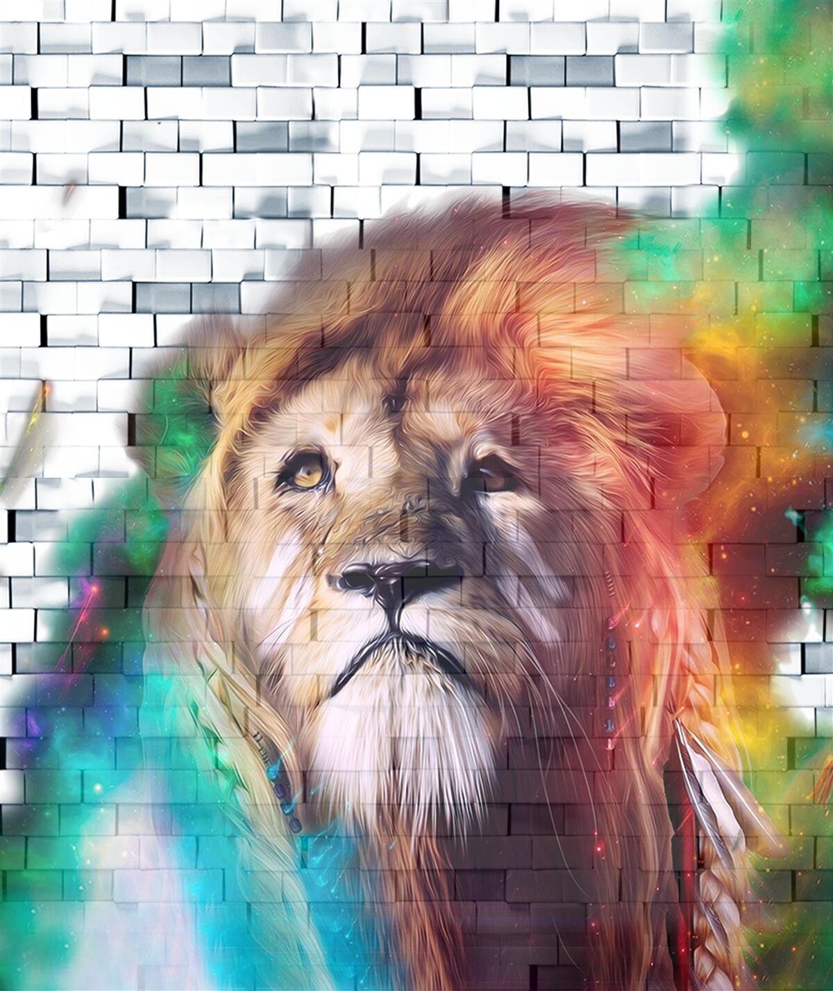 Papier peint roi des animaux représenté comme une abstraction sur un fond blanc