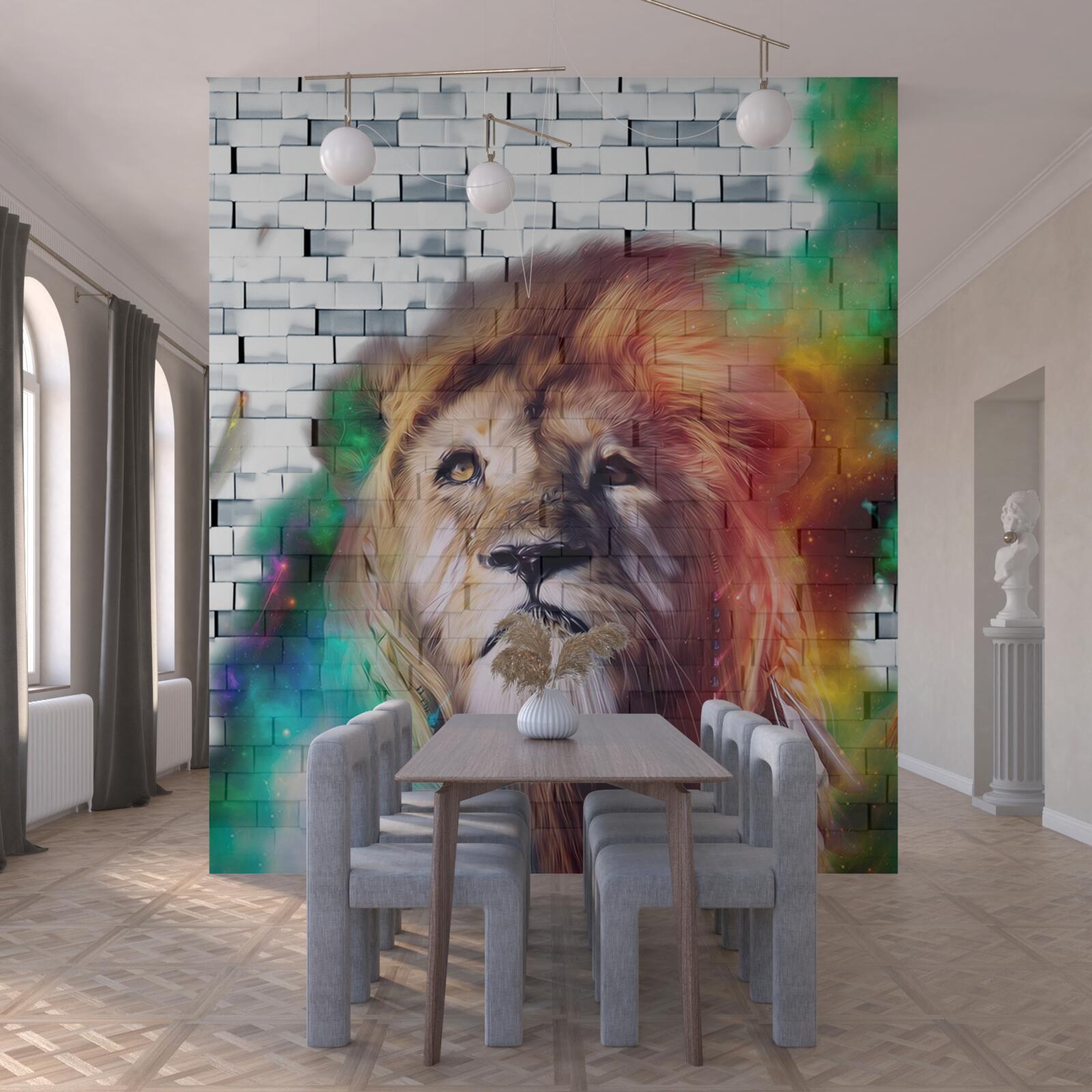 Papier peint roi des animaux représenté comme une abstraction sur un fond blanc