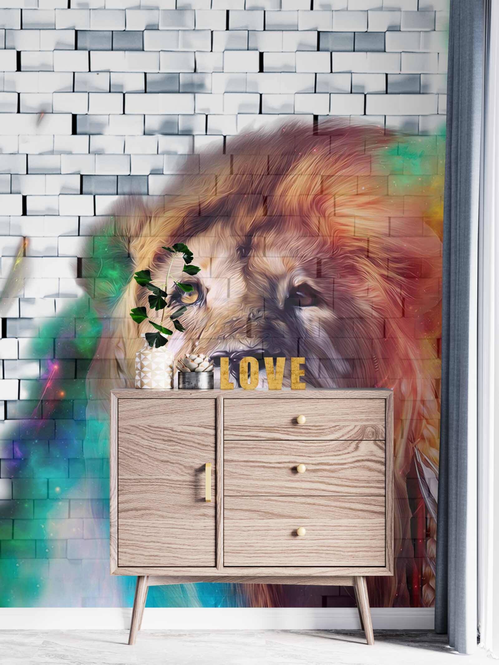 Papier peint roi des animaux représenté comme une abstraction sur un fond blanc