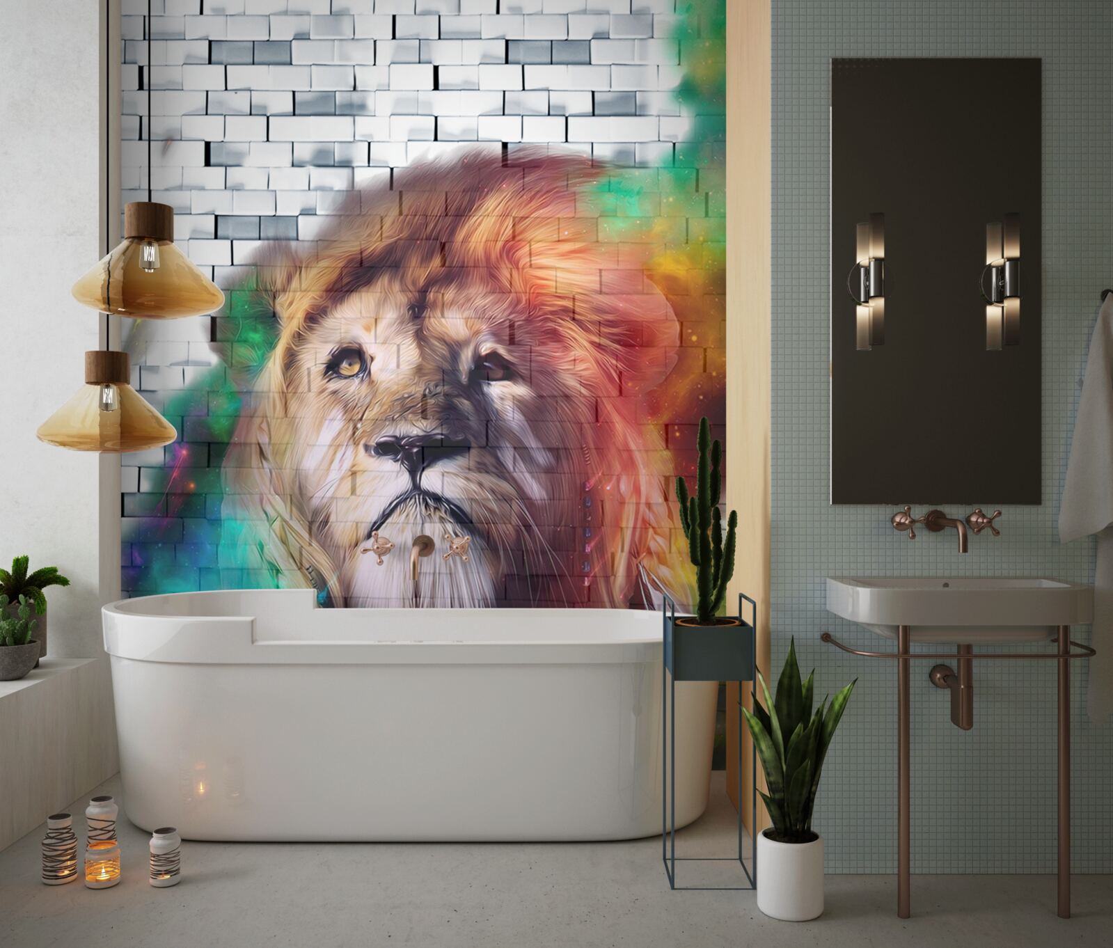 Papier peint roi des animaux représenté comme une abstraction sur un fond blanc