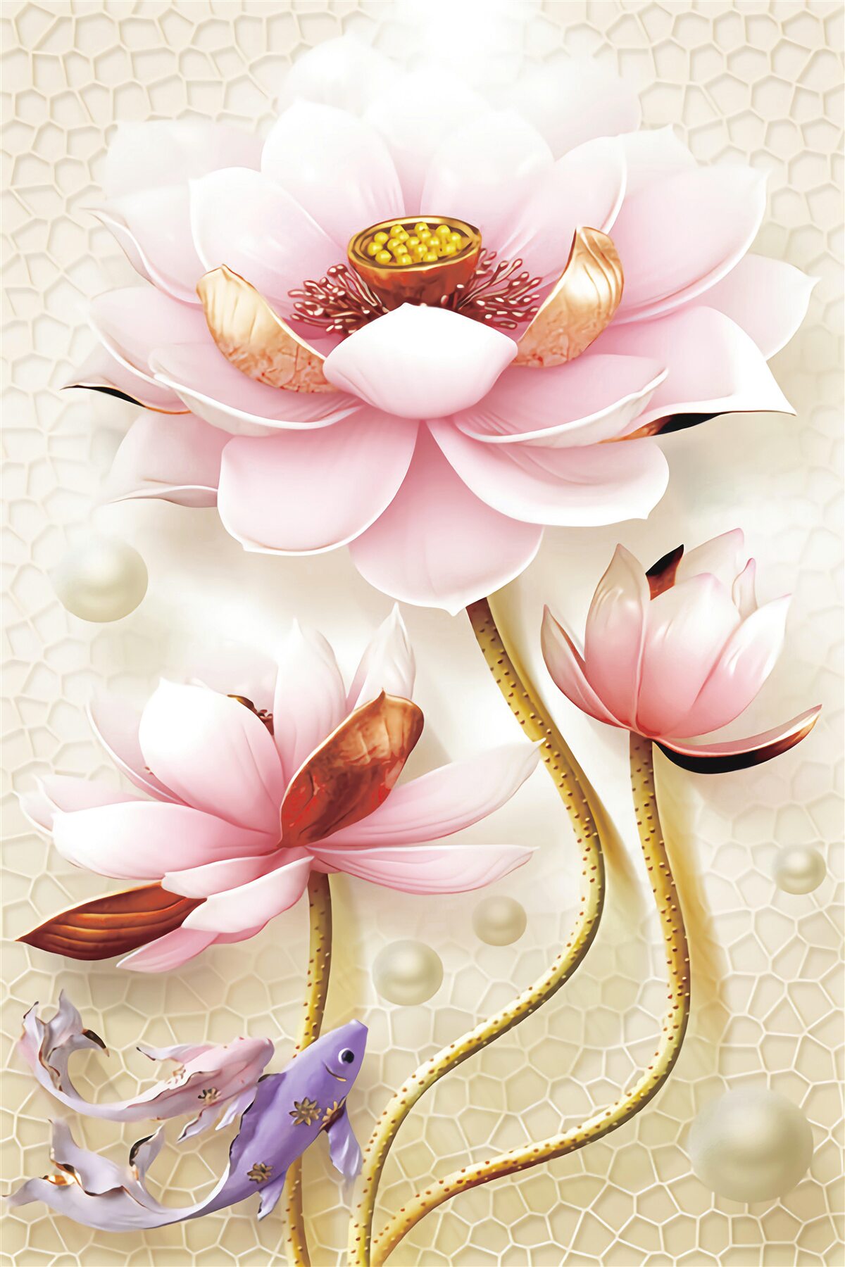 Papier peint deux poissons près des lotus