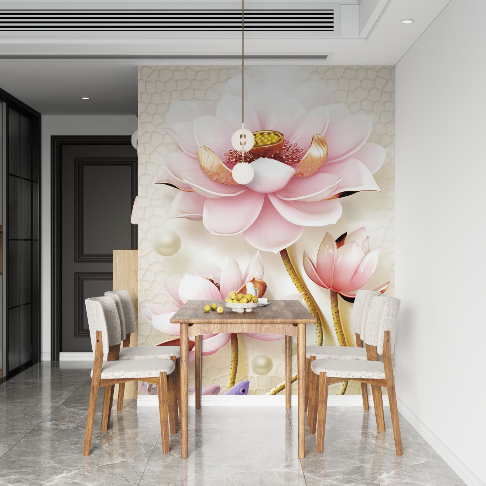 Papier peint deux poissons près des lotus