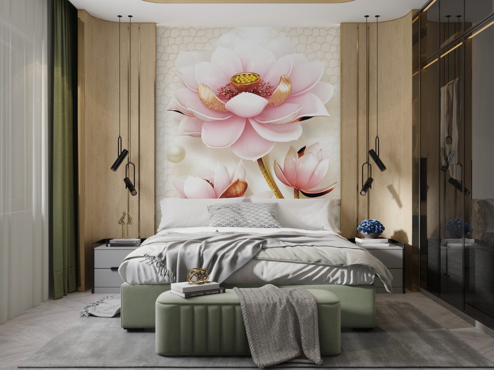 Papier peint deux poissons près des lotus