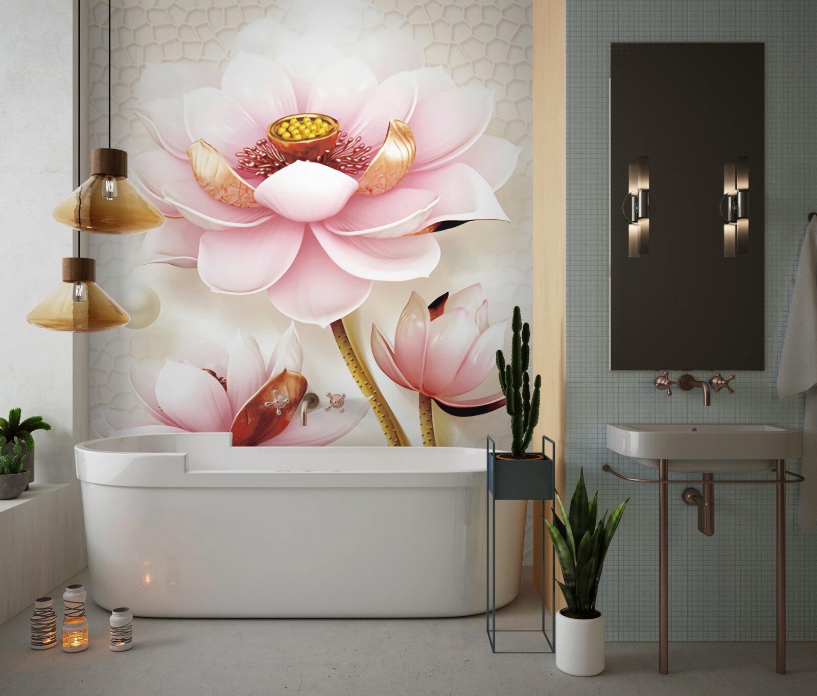 Papier peint deux poissons près des lotus