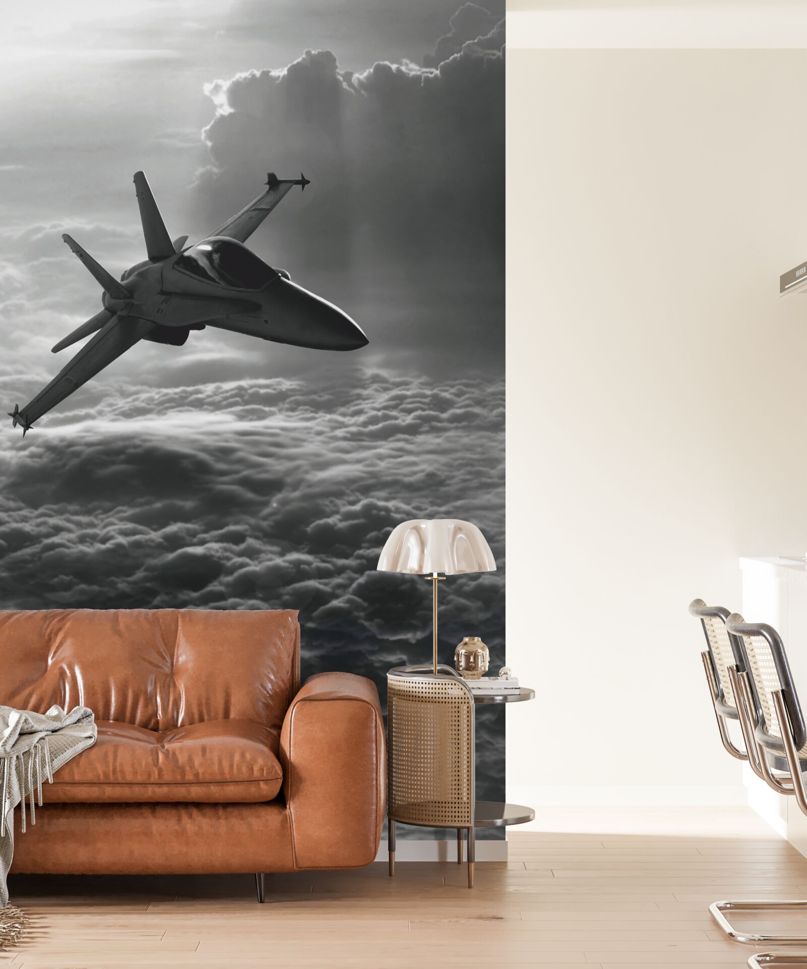 Papier peint avion de chasse parmi les nuages