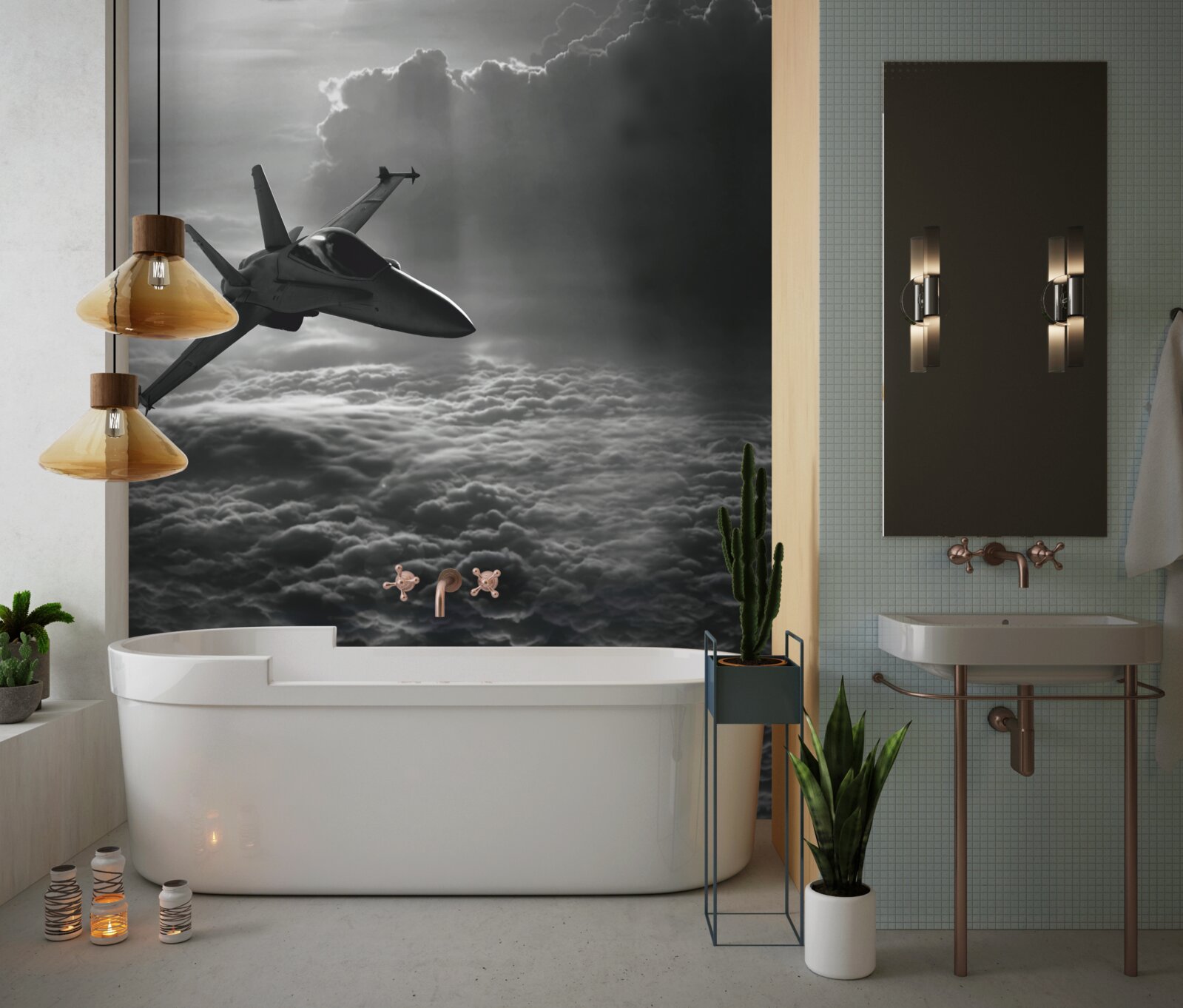 Papier peint avion de chasse parmi les nuages