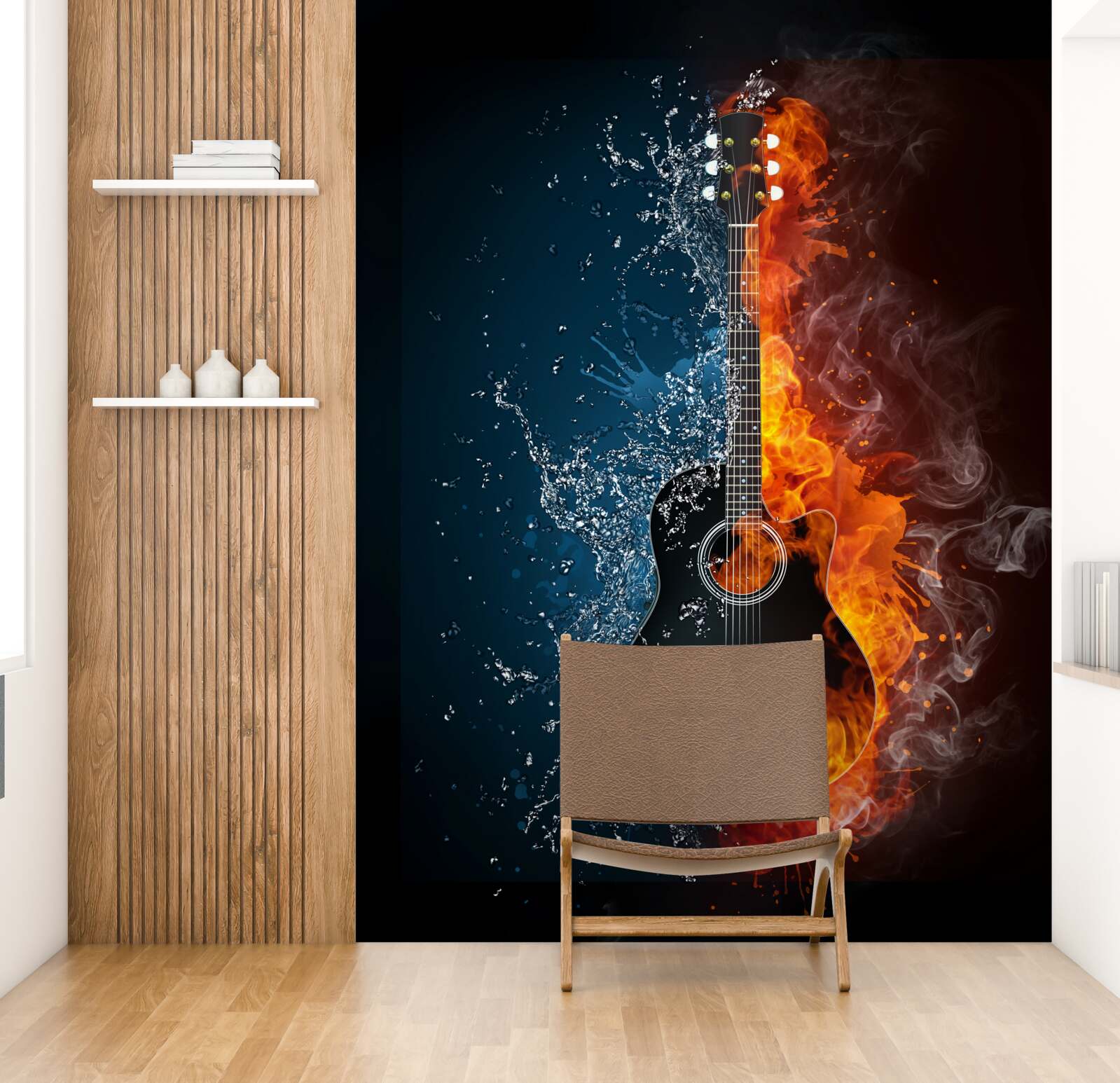 Papier peint l'eau et le feu entourent la guitare