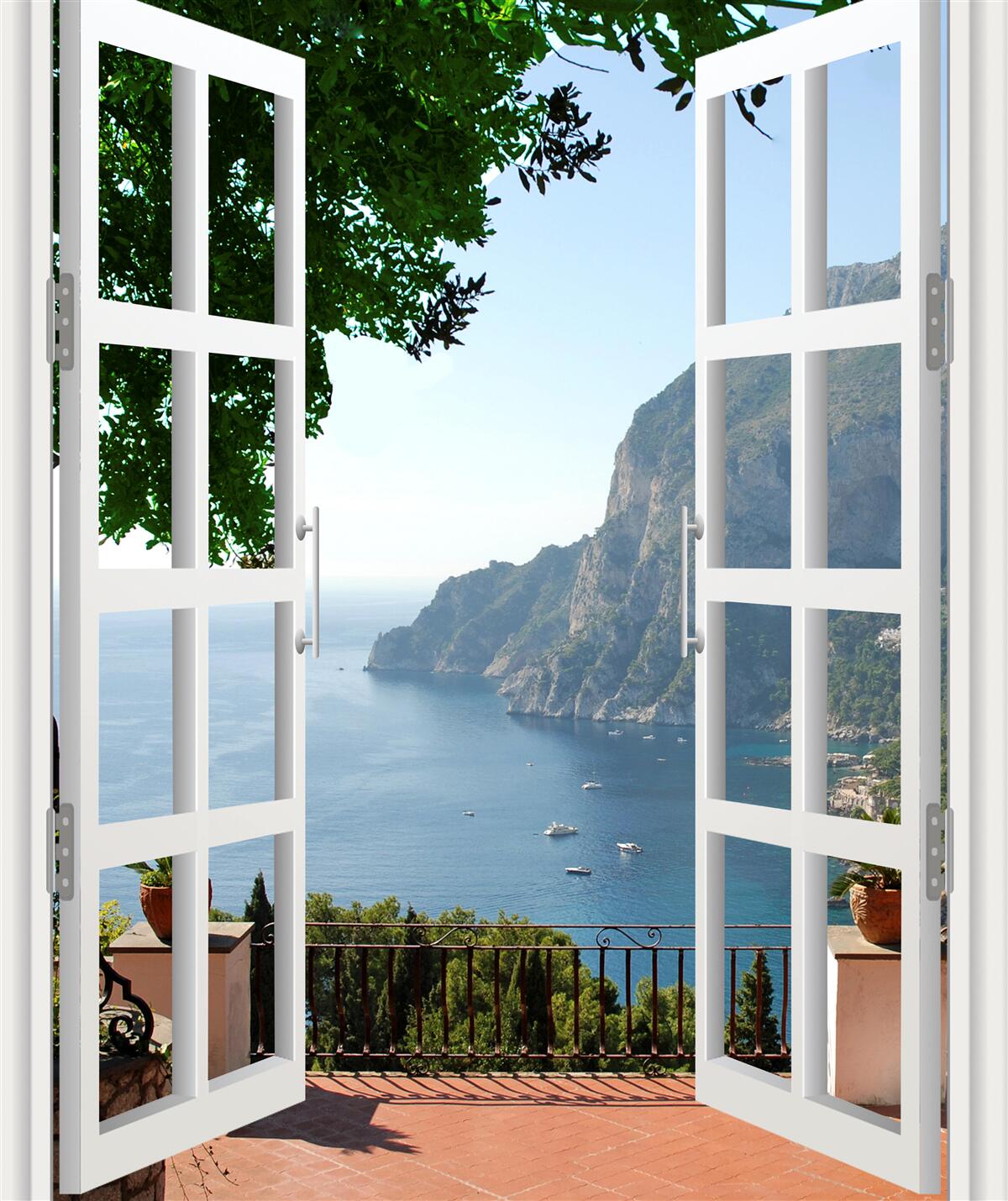 Papier peint balcon avec vue sur la campagne pittoresque