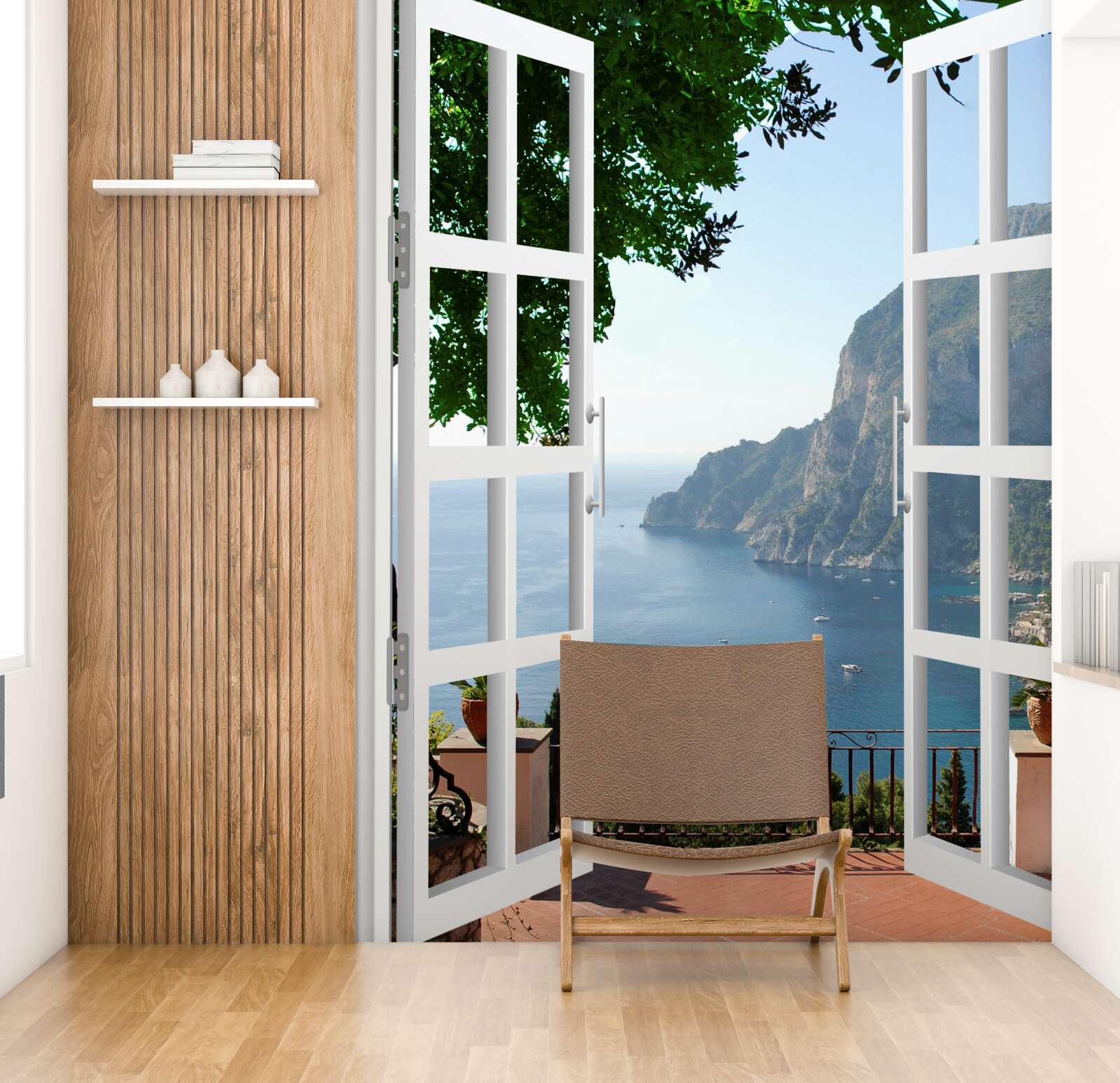 Papier peint balcon avec vue sur la campagne pittoresque