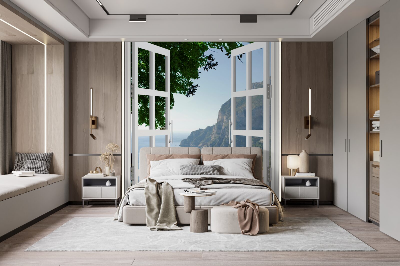 Papier peint balcon avec vue sur la campagne pittoresque