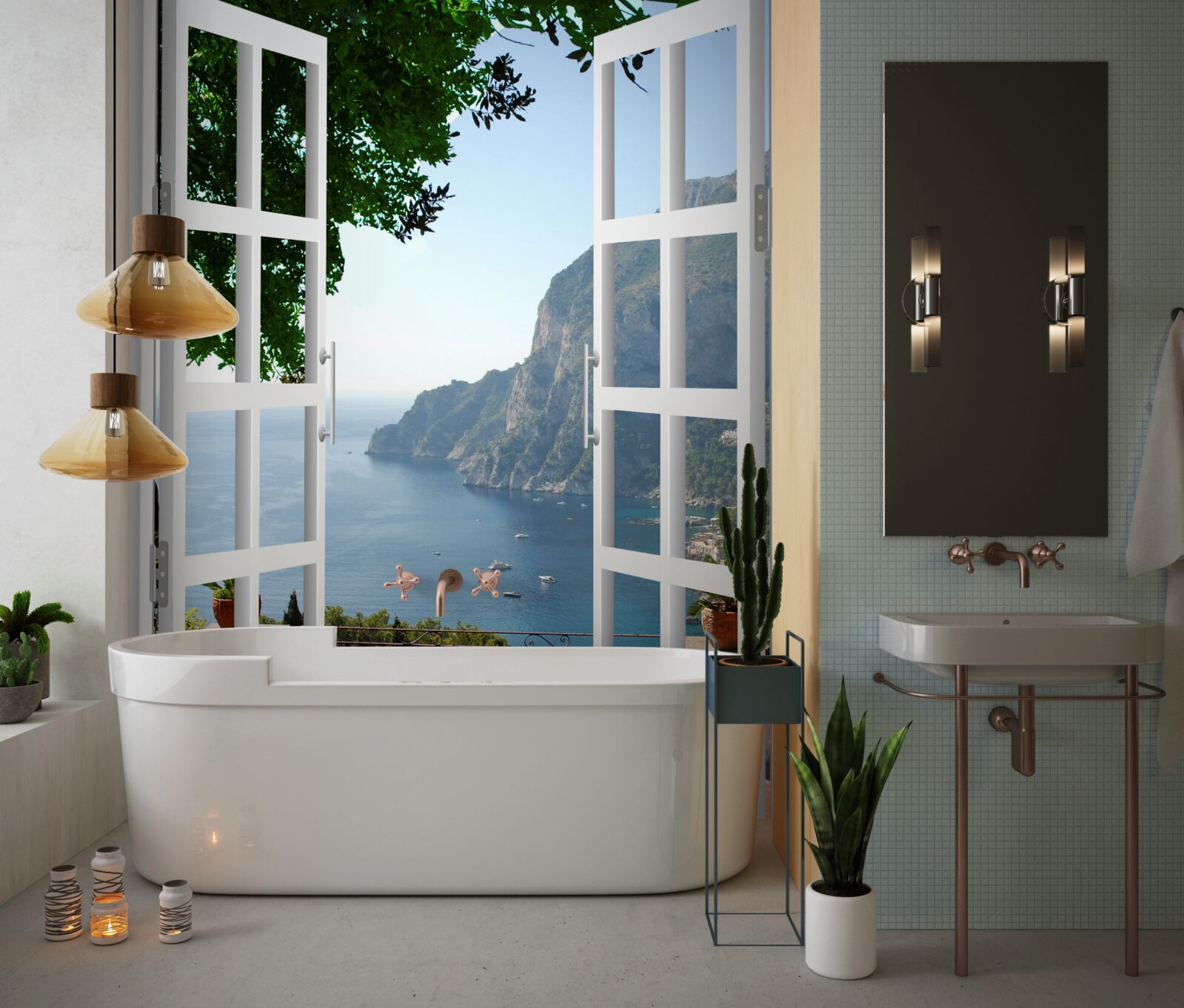 Papier peint balcon avec vue sur la campagne pittoresque