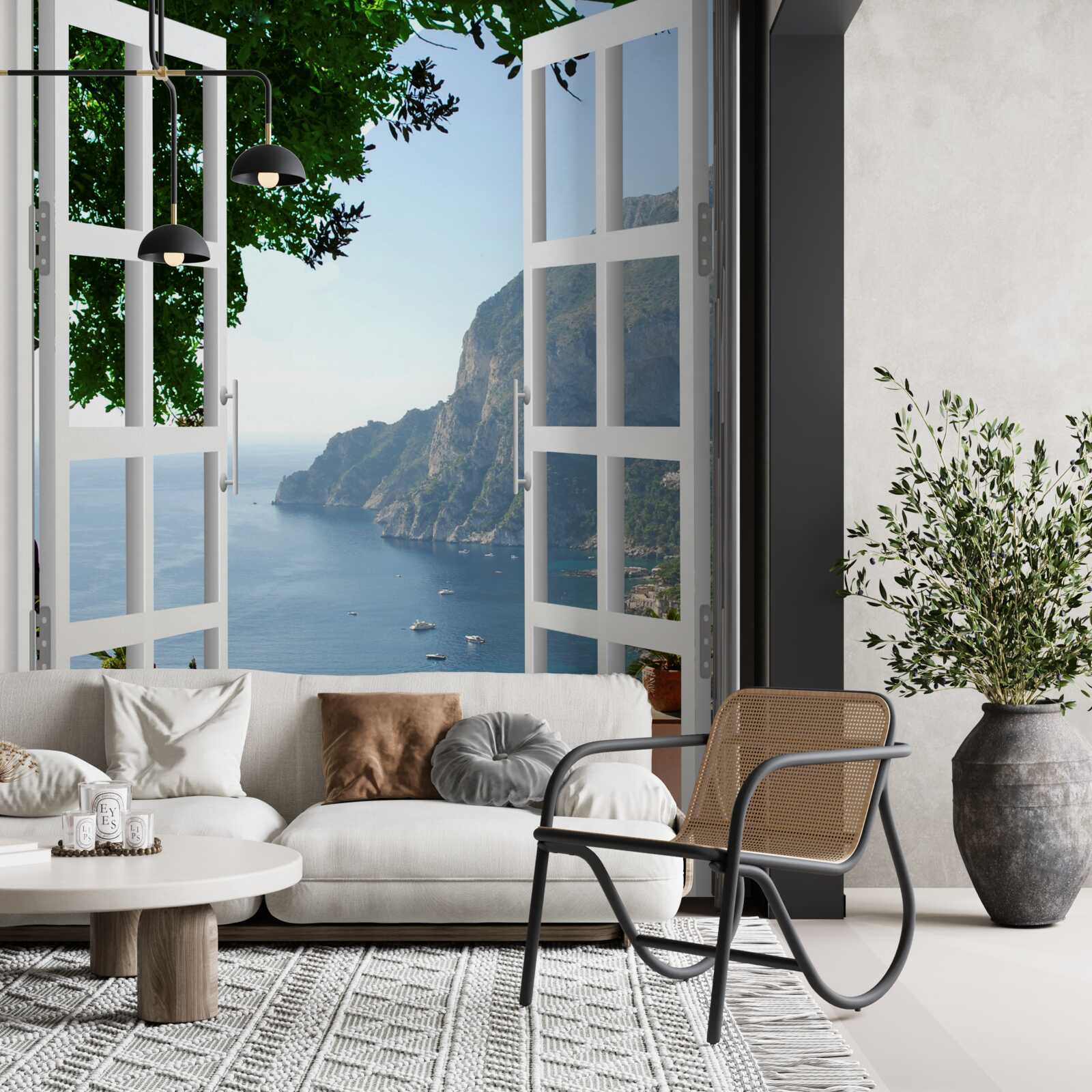 Papier peint balcon avec vue sur la campagne pittoresque