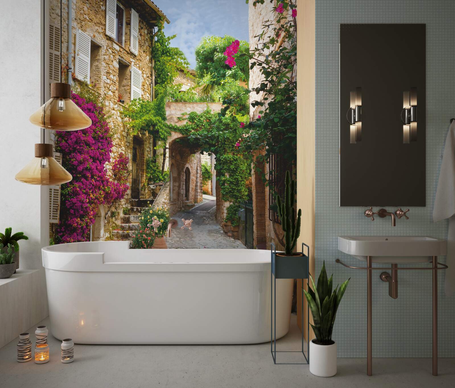 Papier peint la vieille rue s'anime avec la floraison du lierre