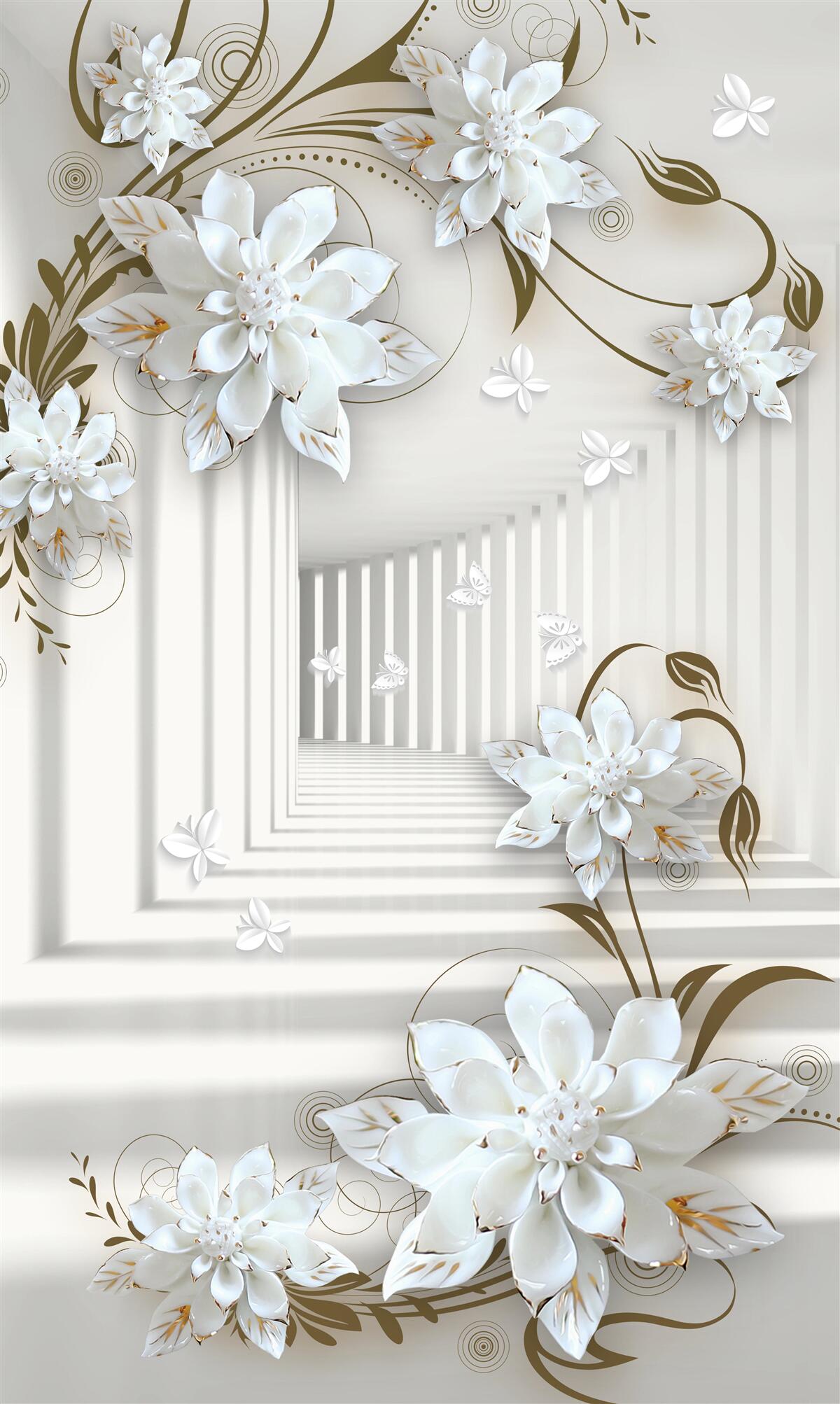 Papier peint couloir sans fin et lotus pâle