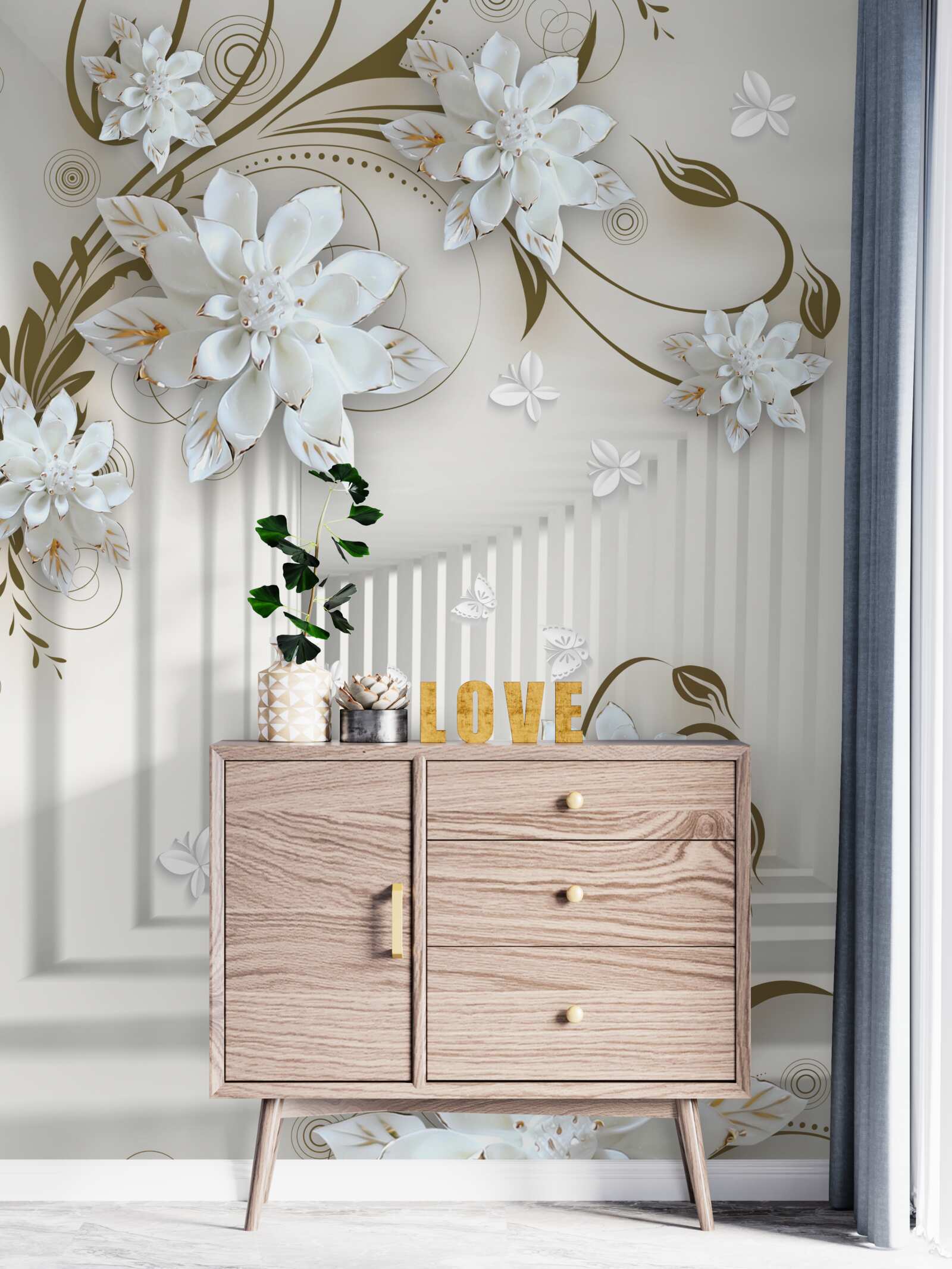 Papier peint couloir sans fin et lotus pâle