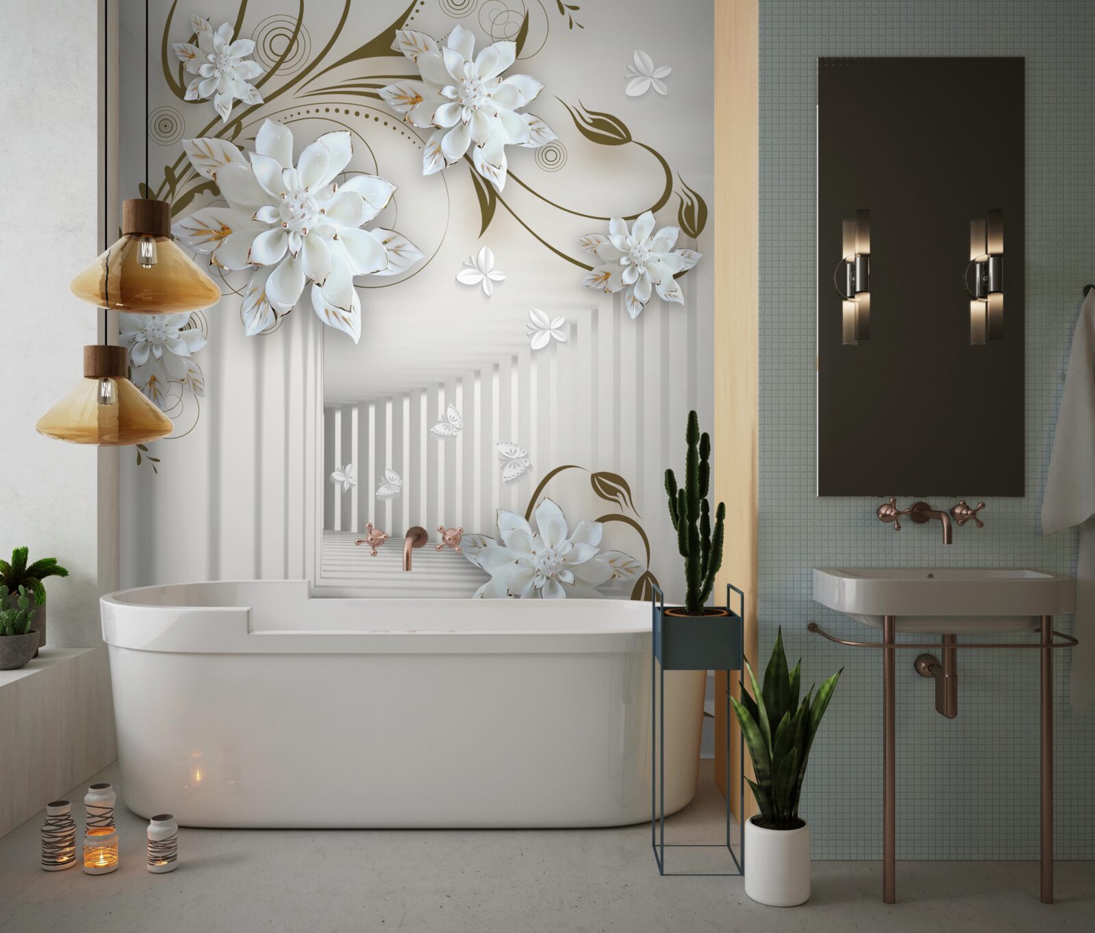 Papier peint couloir sans fin et lotus pâle