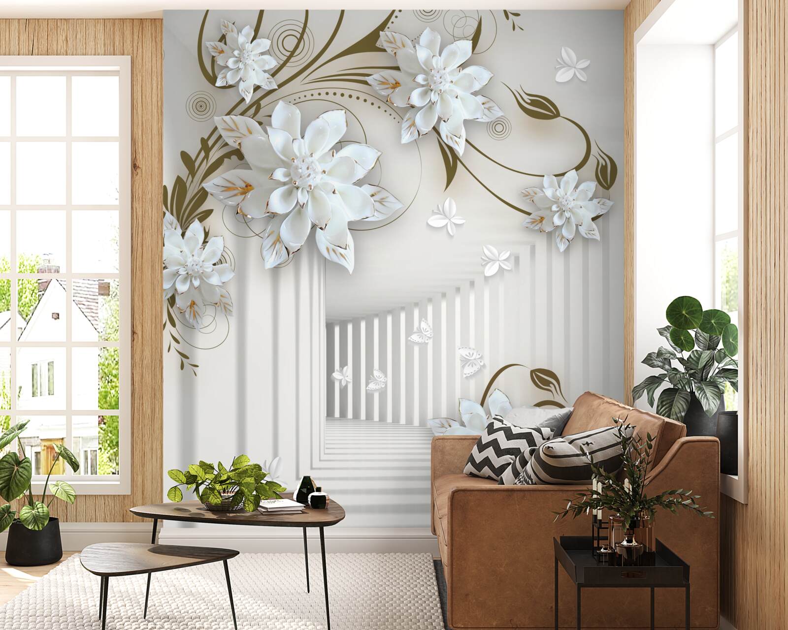 Papier peint couloir sans fin et lotus pâle