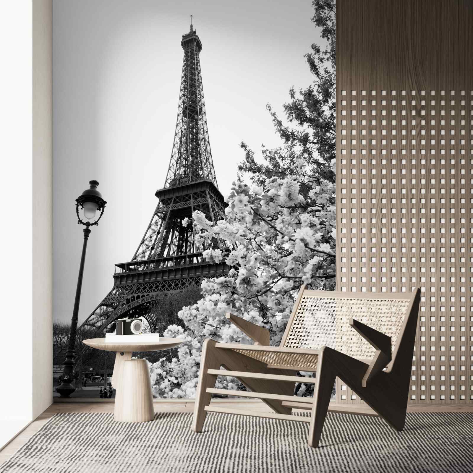 Papier peint tour eiffel en noir et blanc