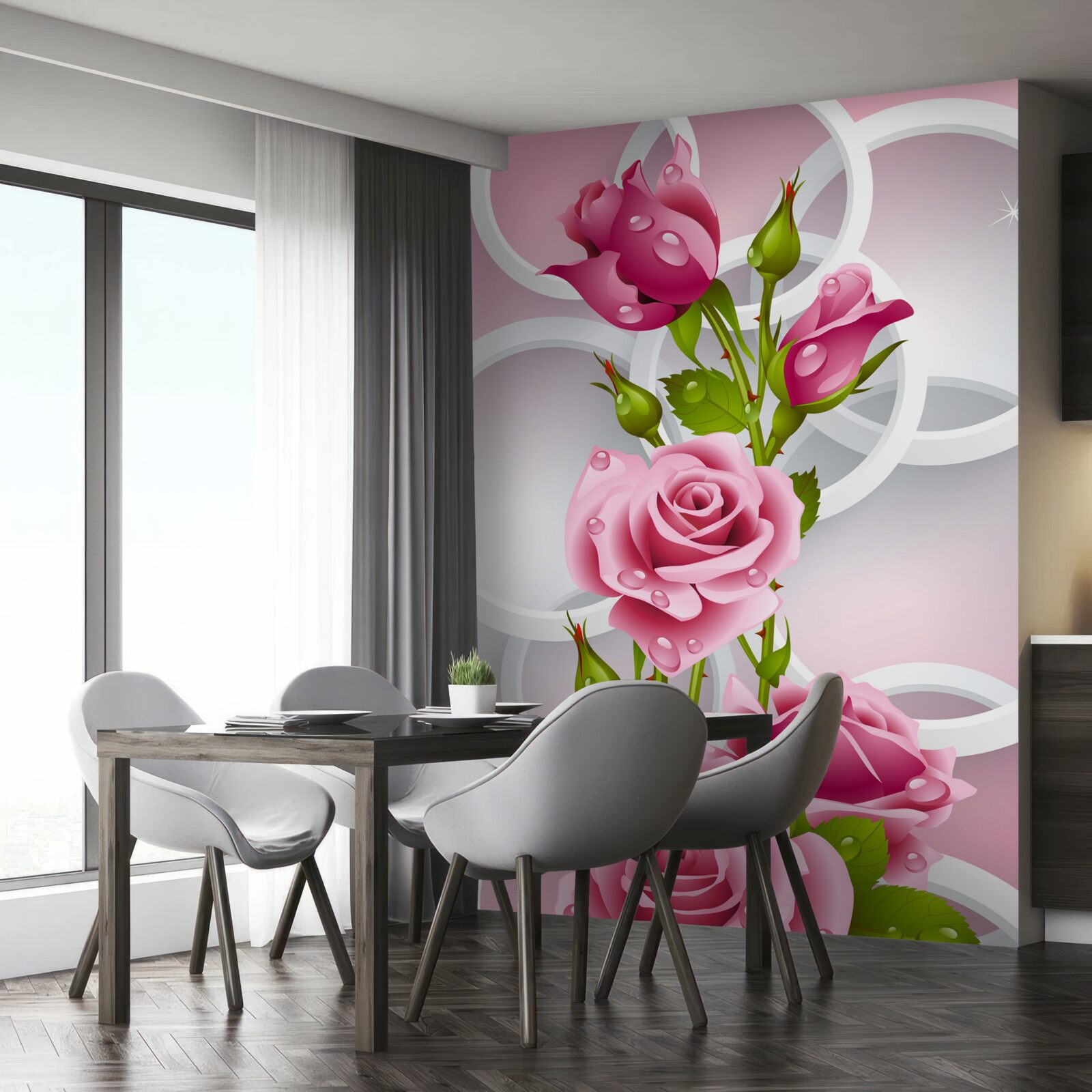 Papier peint des tiges souples de roses pourpres